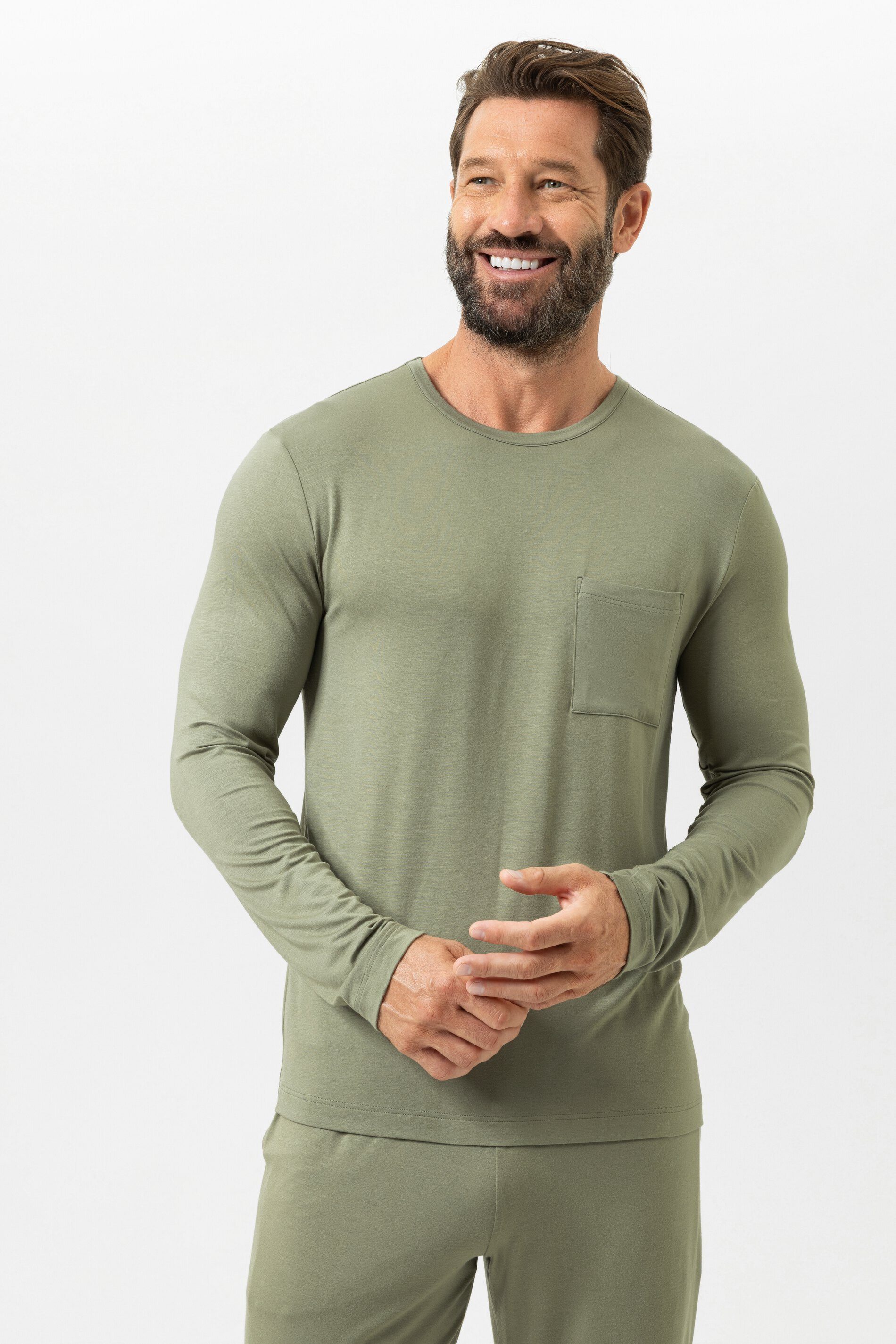 Mey Pyjamaoberteil Mey Langarmshirt Serie Jefferson Uni T-Shirt (1-tlg) Basic Shirt, zeitloses Design, weiches Modal, pflegeleicht