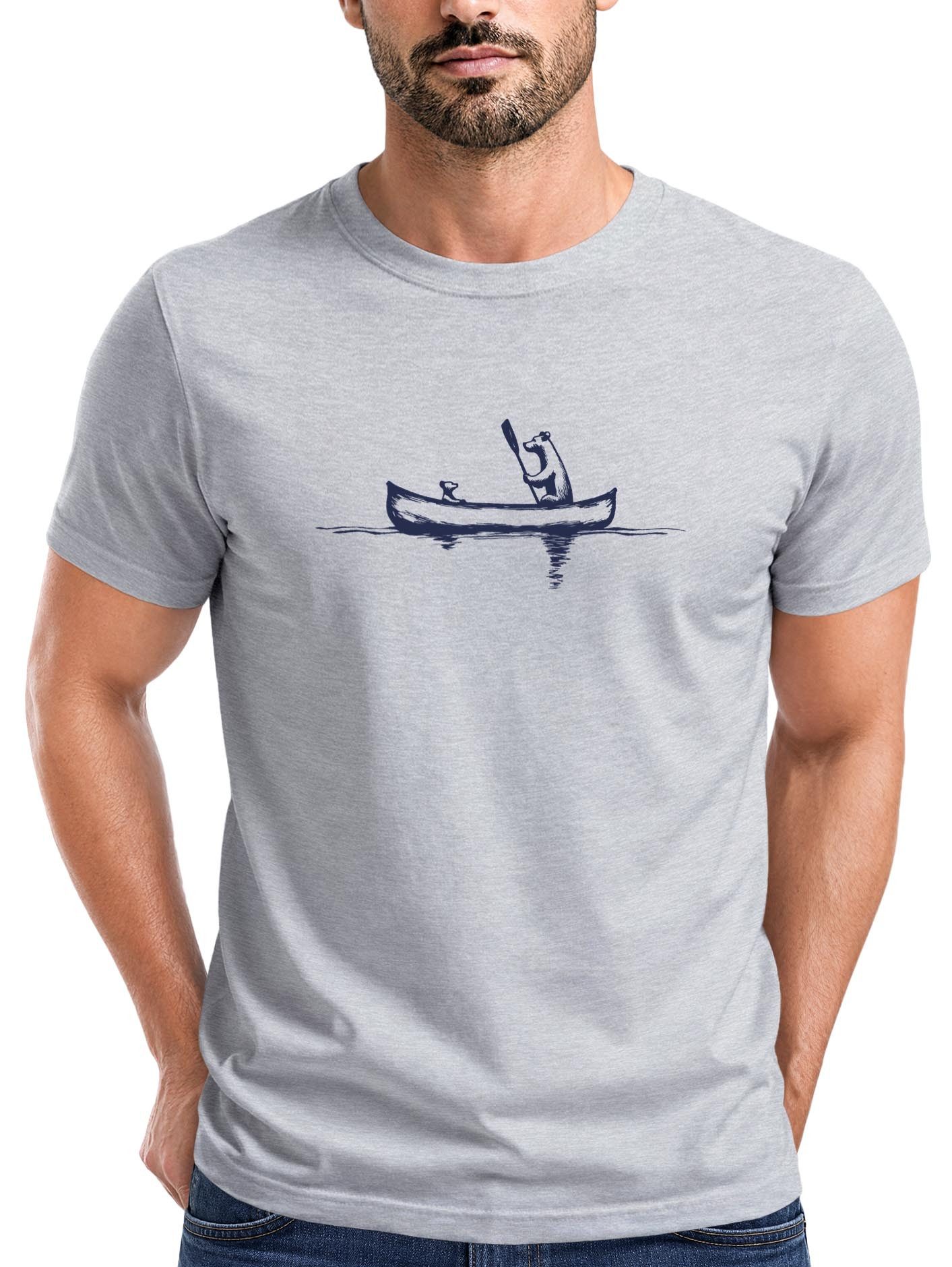 Neverless Print-Shirt Herren T-Shirt Bär Familie Kanu Outdoor Fashion Streetstyle Neverless® mit Print