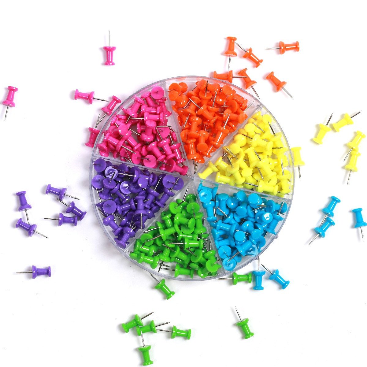 CALCUSO Heftzwecke – 240 bunte Reißnägel / Reißzwecken in Box, 6 Farben à 40