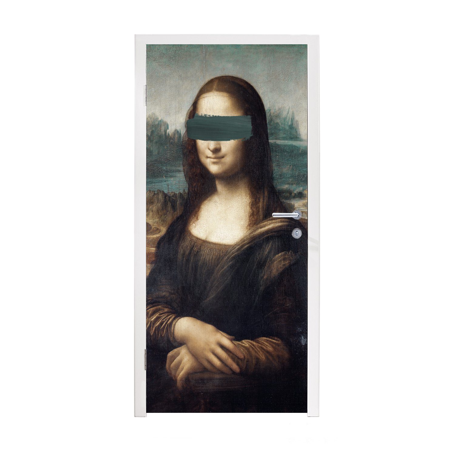 MuchoWow Türtapete Mona Lisa - Leonardo da Vinci - Blau, Matt, bedruckt, (1 St), Fototapete für Tür, Türaufkleber, 75x205 cm