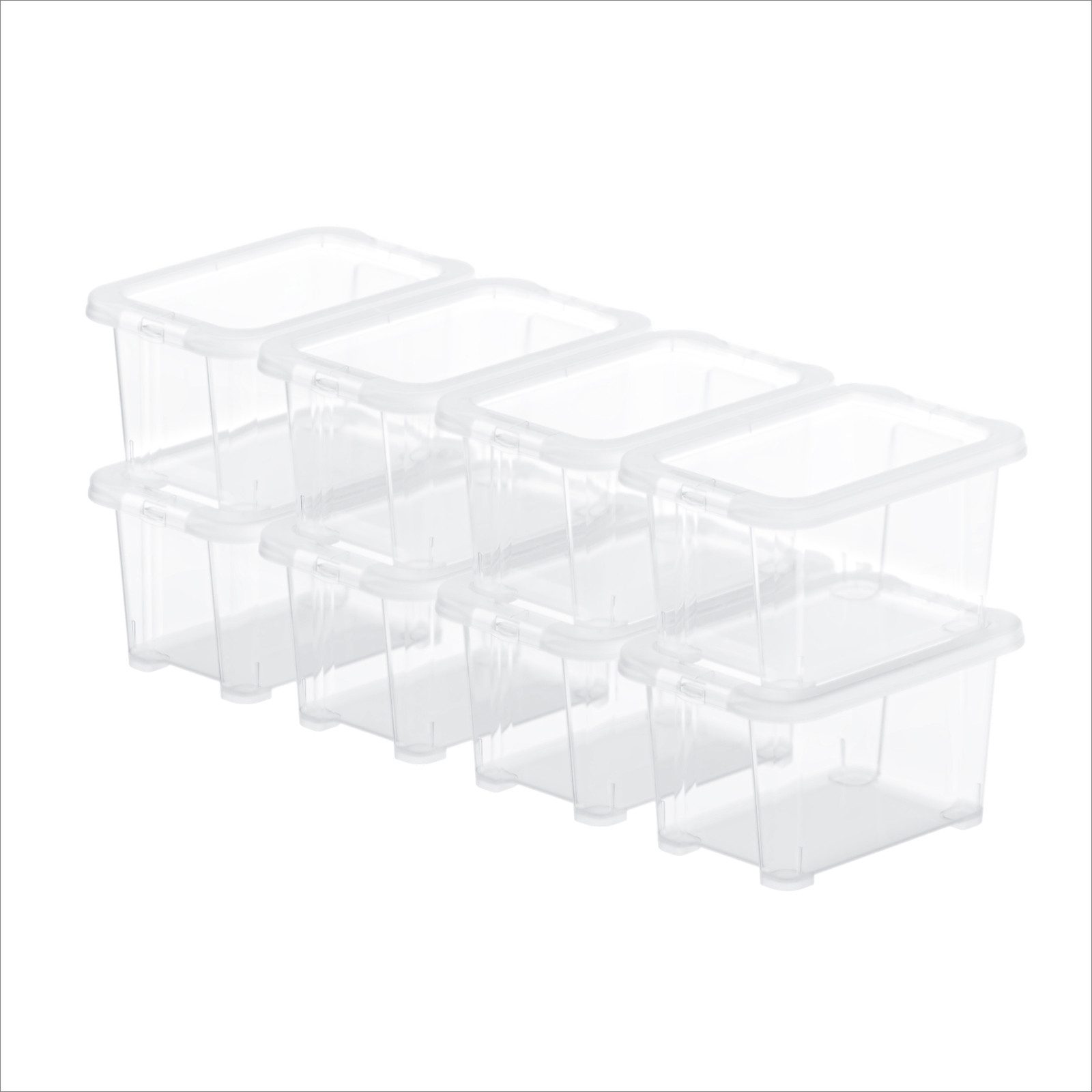 ROTHO Stapelbox 8er-Set CORE BASIC 1.2L stapelbar transparente Box mit Deckel (Sichtboxen-Set, 8er-Set), Mini Sortierbox ideal für Schrauben, Bürobedarf und Kleinteile