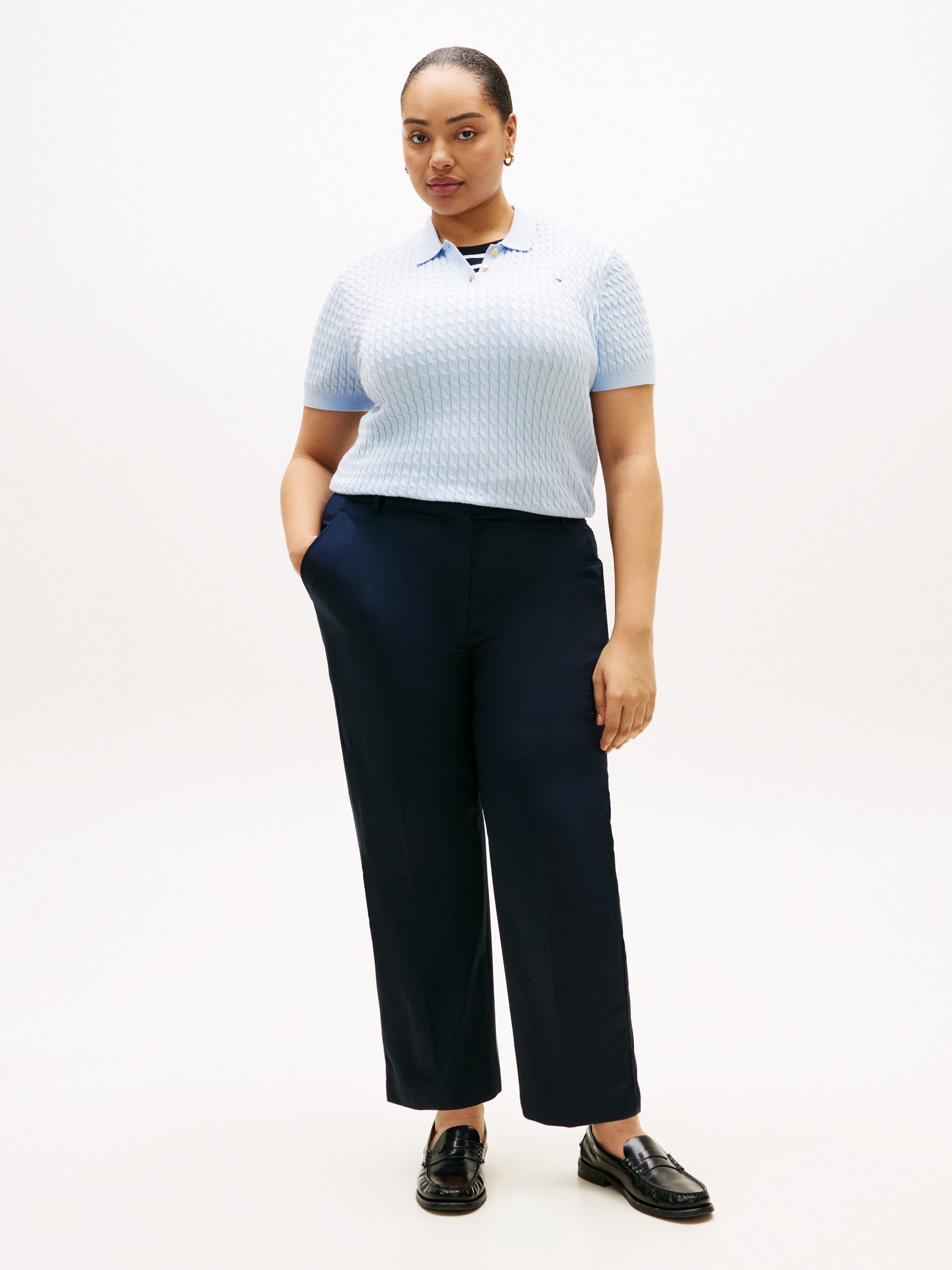 Tommy Hilfiger Curve Polokragenpullover CRV CO CABLE FINE GG POLO S/S in großen Größen, mit Zopfmuster