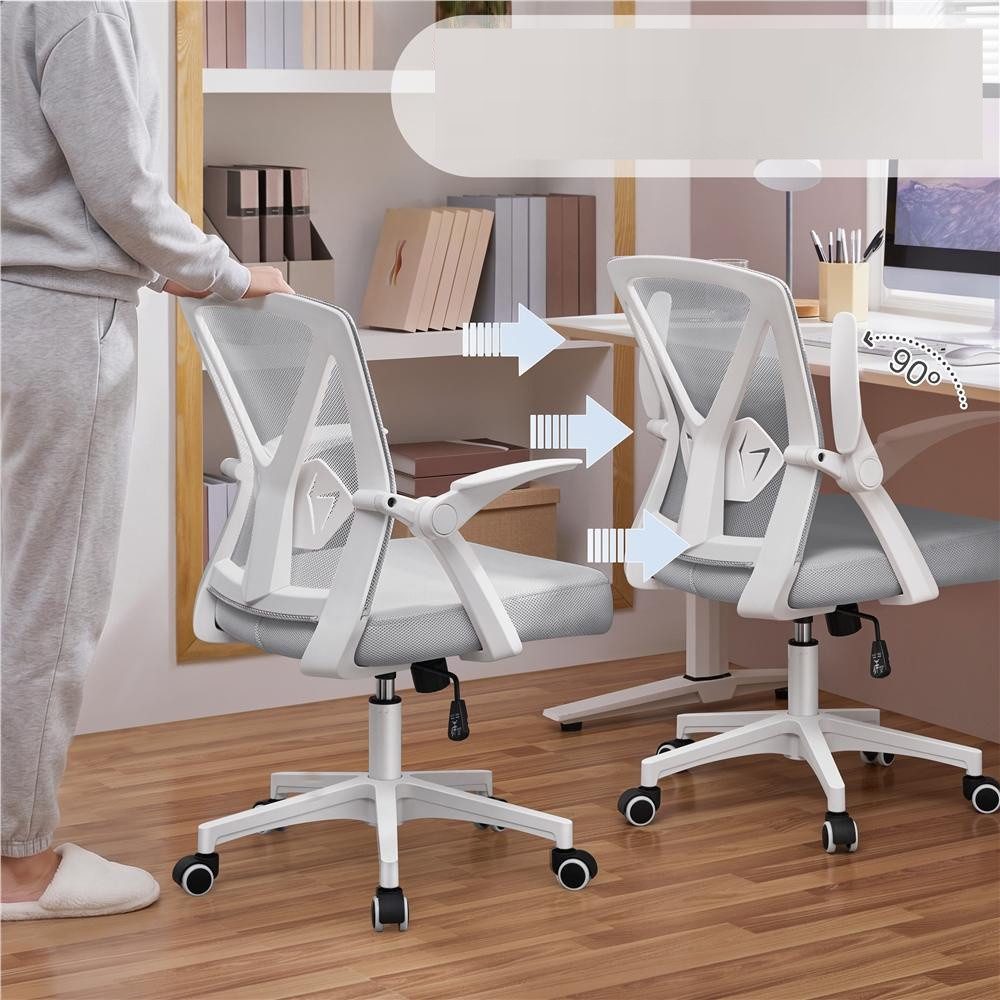 Yaheetech Drehstuhl Höhenverstellbarer Bürostuhl mit Wippfunktion, Schreibtischstuhl mit Hochklappbaren Armlehnen & Lendenwirbelstütze – Bild 2 von 5