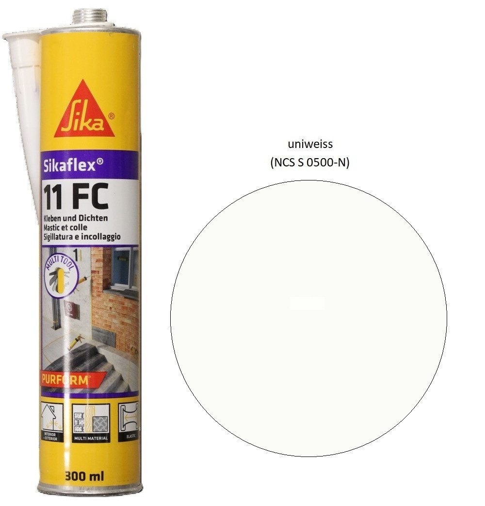 Sika Dichtstoff Sikaflex 11 FC Polyurethan Kleb Dichtstoff 300ml Kartusche uniweiss, gebrauchsfertig, Schleifbar