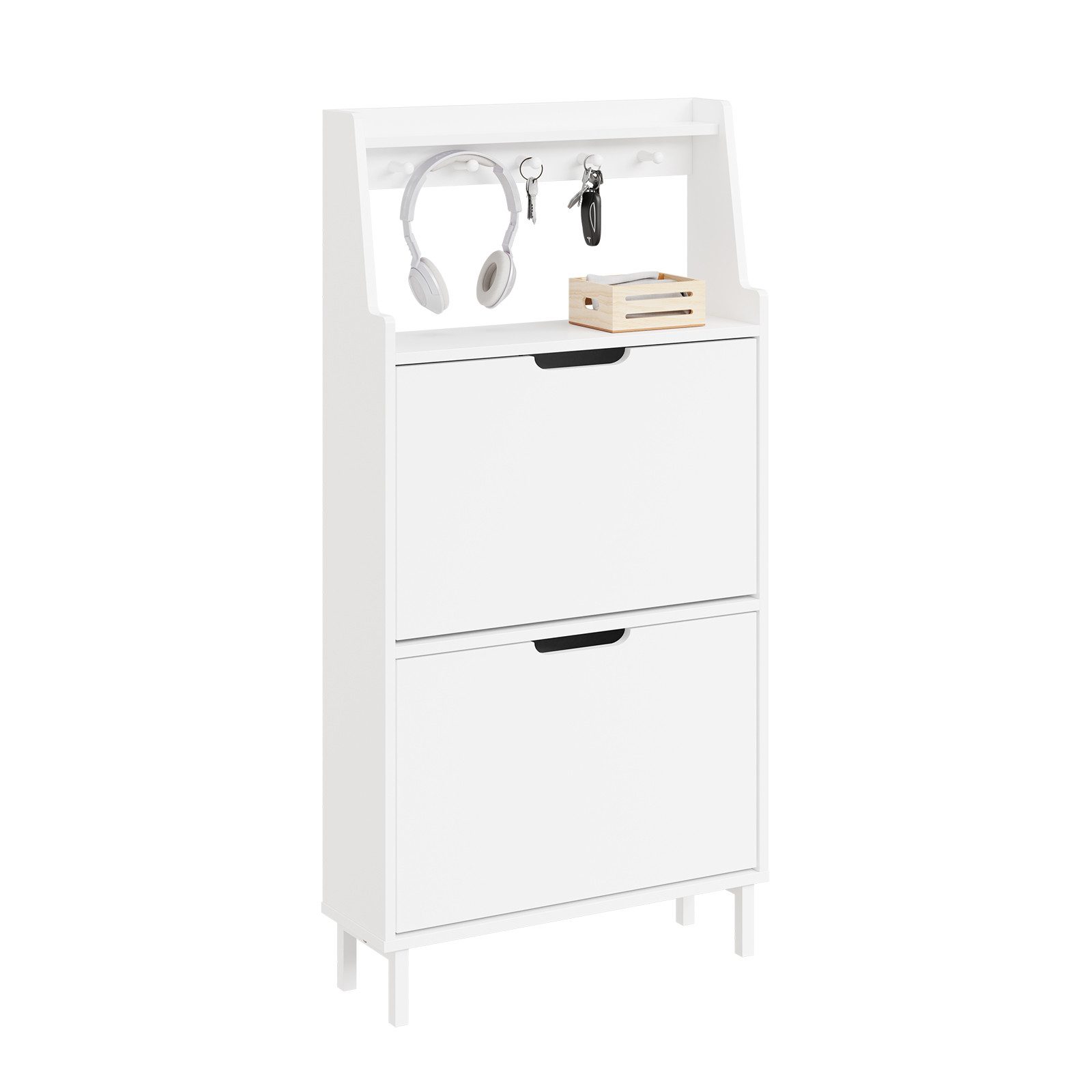 SoBuy Schuhkipper FSR221, Schuhschrank schmal, Schuhregal Schuhkipper schmal Flurschrank, Schuhkommode Schuhablage, mit Haken und offenem Fach, Platzsparend