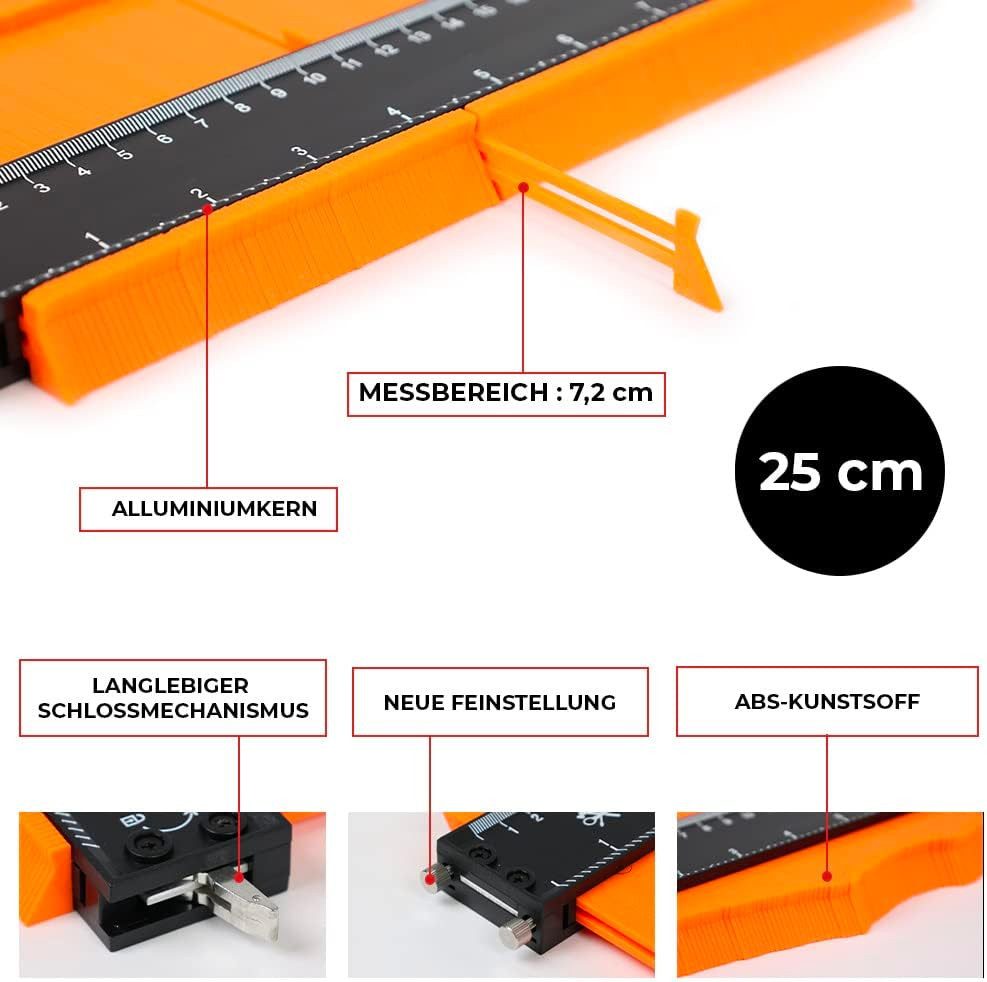 bestTools Konturenlehre Konturenlehre 25 cm mit Feststeller Profilabnehmer Set, Inkl. Tieflochmarker Formen präzise übertragen – Bild 4 von 5
