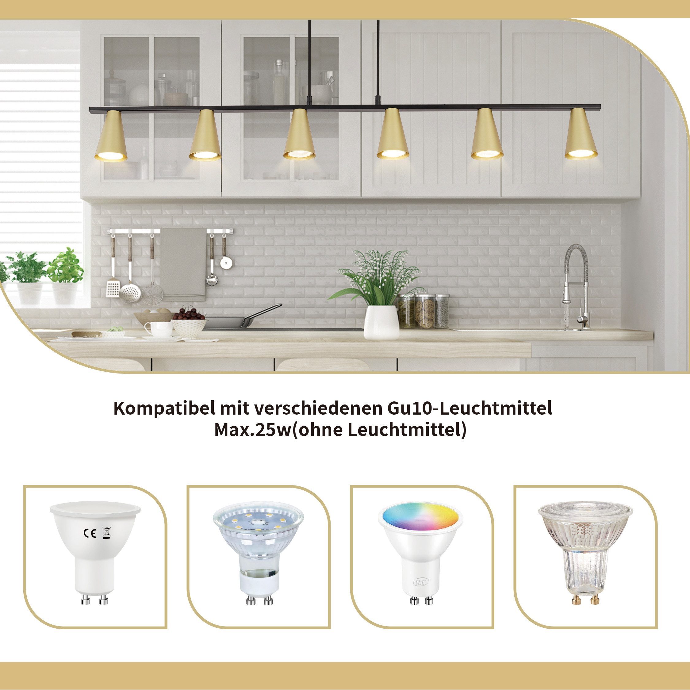 Nettlife Pendelleuchte Esstisch Gold Weiß GU10 günstig online kaufen