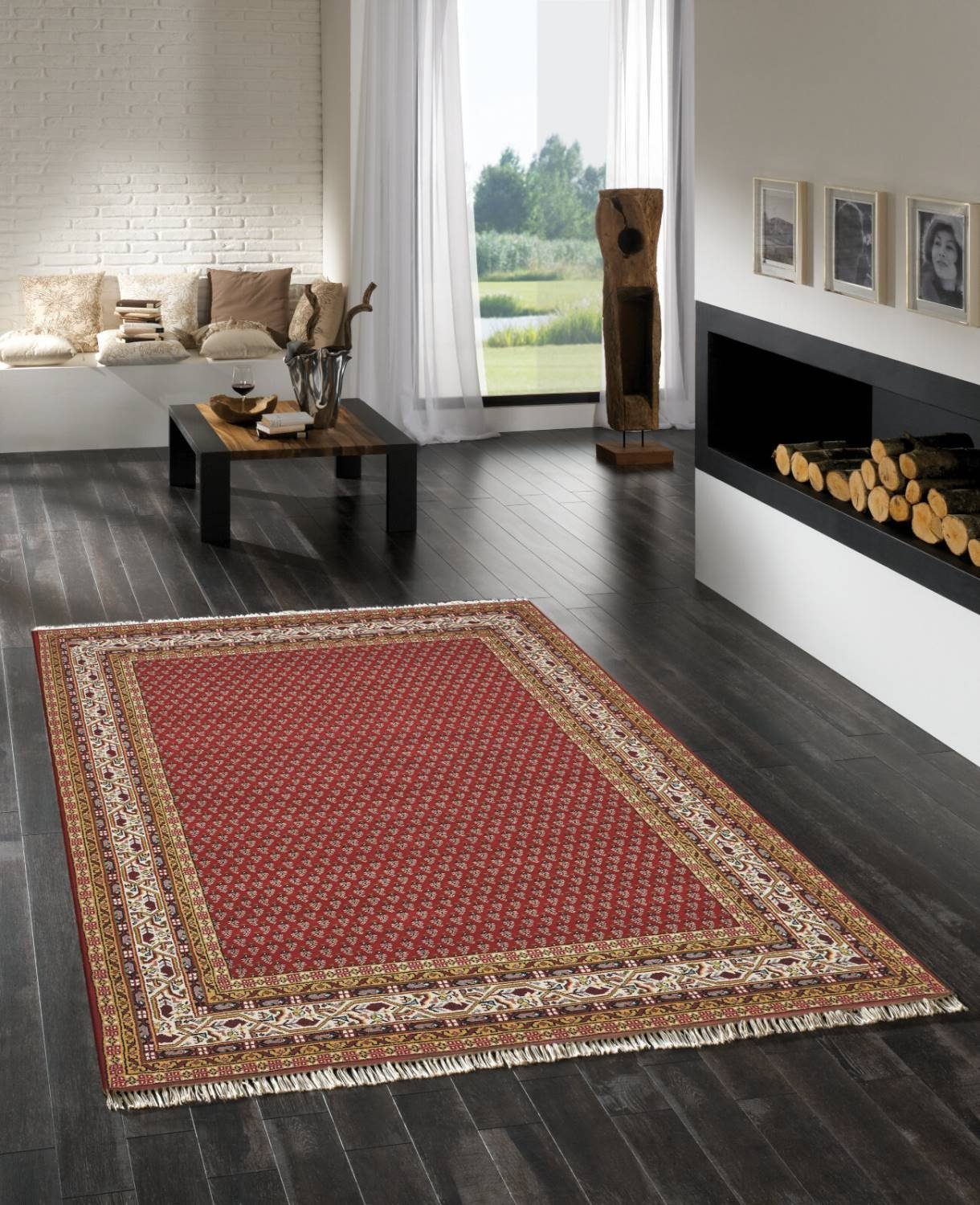 Orientteppich BIKANER MIR, Rug Studios, Rechteckig, Höhe: 16 mm, Esszimmer, Flur, Handgeknüpft, Küche, Schlafzimmer, Wohnzimmer, 40 x 60 cm, rot