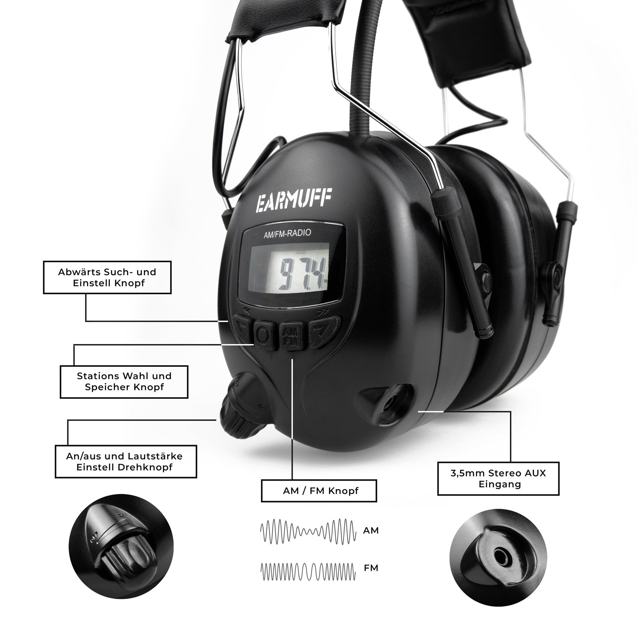 31dB EARMUFF Schwarz Kapselgehörschutz Black - EARMUFF AM/FM/AUX