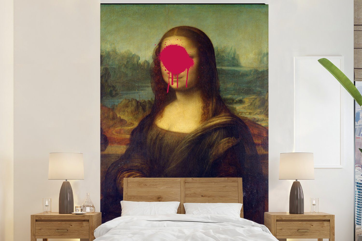 MuchoWow Fototapete Mona Lisa - Leonardo da Vinci - Rosa, Matt, bedruckt, (3 St), Montagefertig Vinyl Tapete für Wohnzimmer, Wandtapete