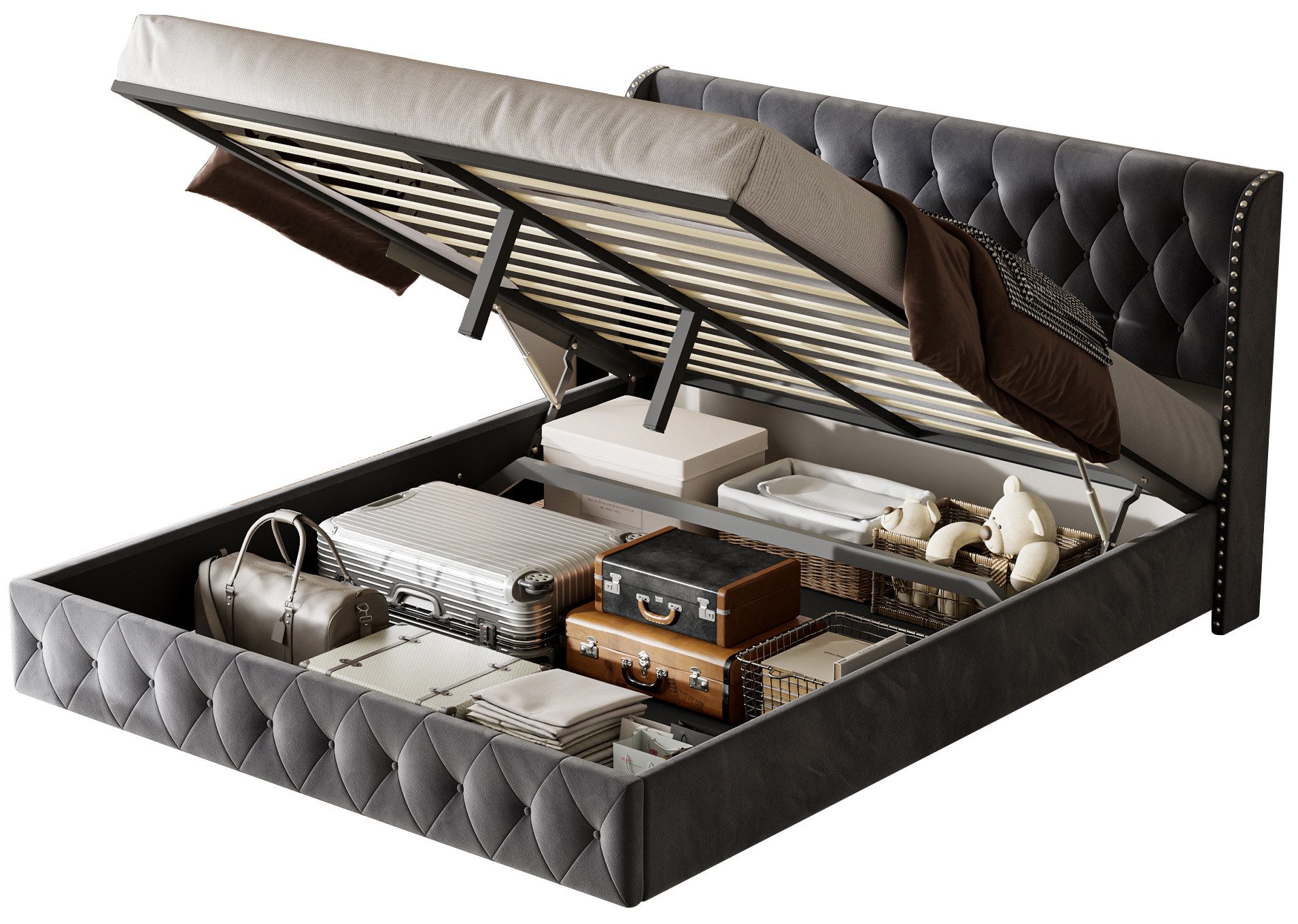 FUROKOY Polsterbett Doppelbett Hydraulisch Stauraumbett mit Bettkasten und günstig online kaufen