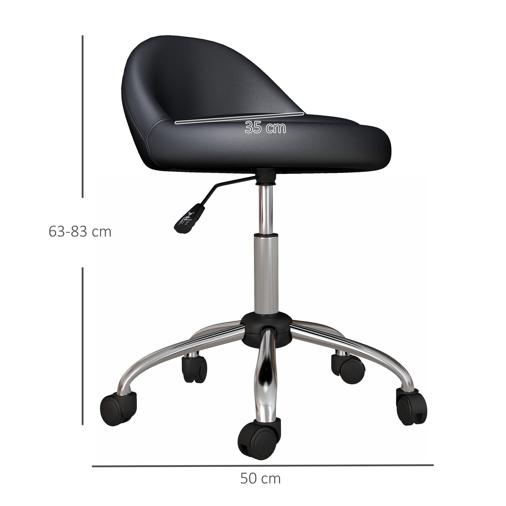 HOMCOM Rollsitz Drehhocker mit Rädern Drehbarer Arbeitshocker Salonhocker (Salonstuhl, 1 St., Bürohocker), Schwarz Ø50 x 63-83 cm