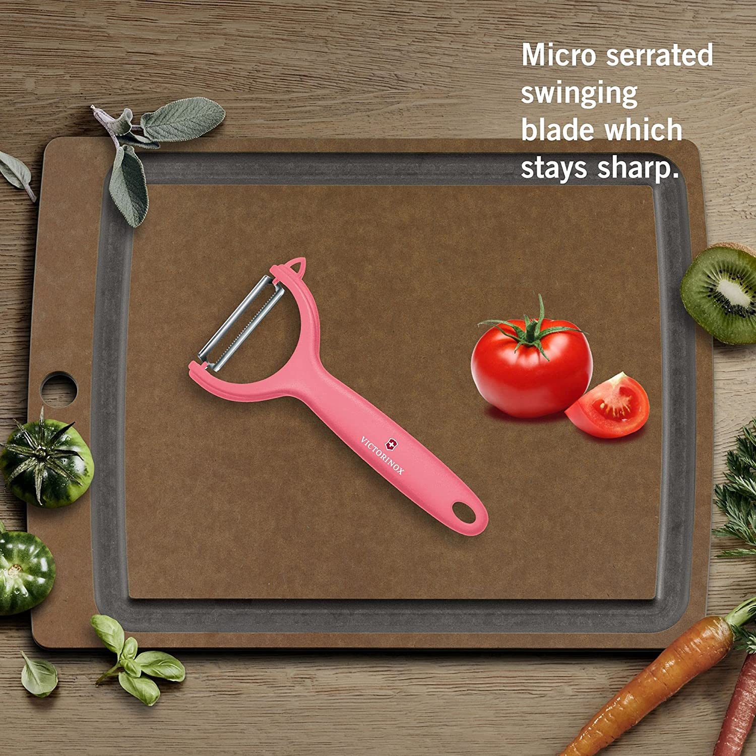 Victorinox Spargelschäler Tomaten-/Kiwischäler mit rostfreier Zackenschliffklinge, hellrot