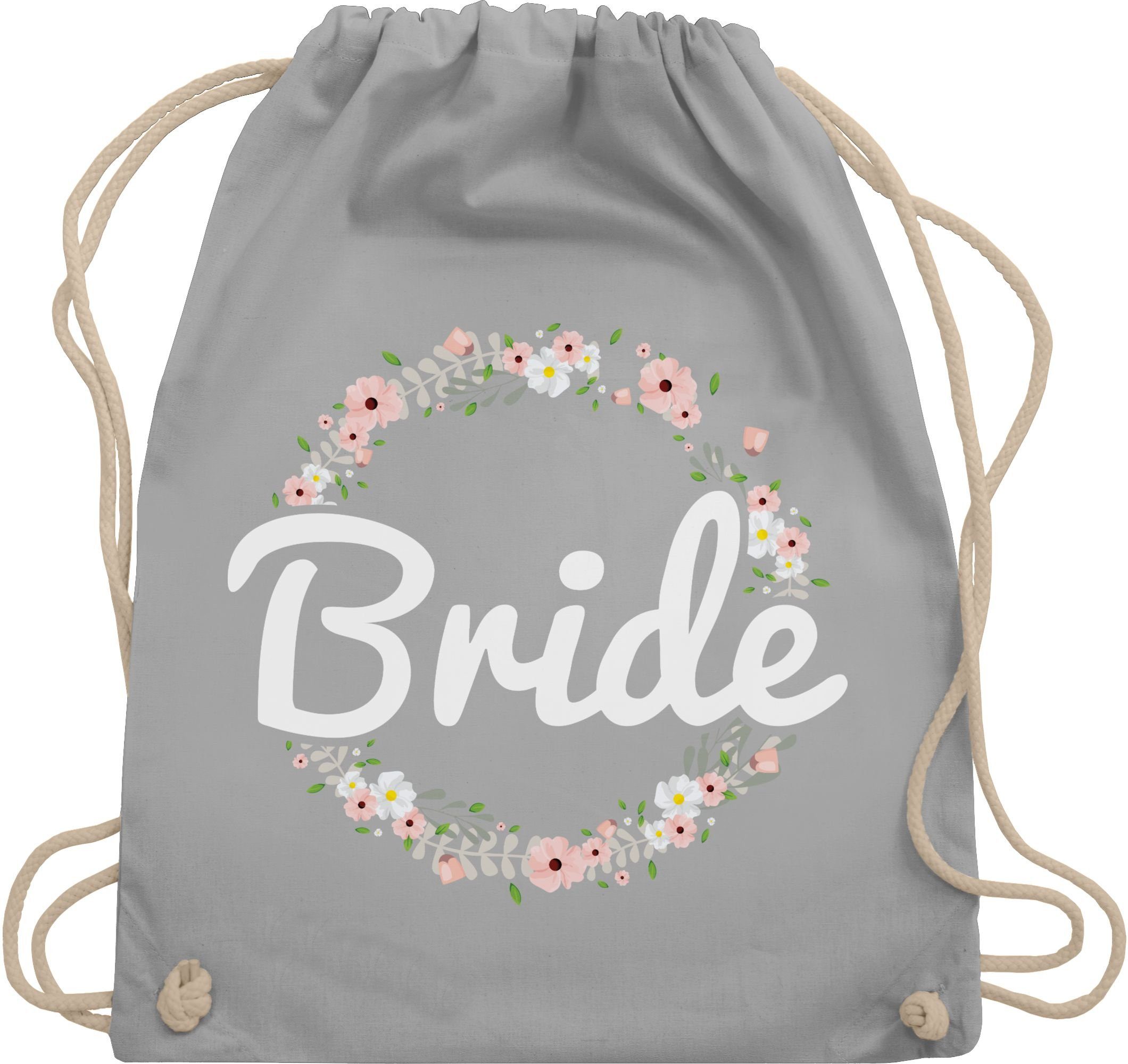 Bride 1 Shirtracer JGA Junggesellenabschied Hellgrau Turnbeutel Blumenkranz, Frauen