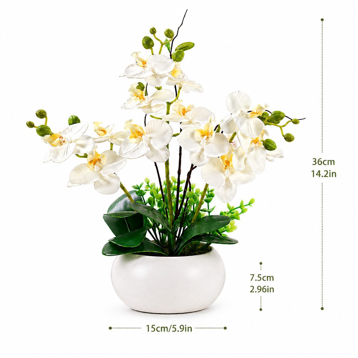Kunstorchidee Künstliche Orchideen im Topf - Weiß Phalaenopsis Kunstblumen-Höhe 36cm Orchidee Phalenopsis, SURFOU, Höhe 38 cm, Dekorative Phalaenopsis mit Seide – Bild 4 von 5