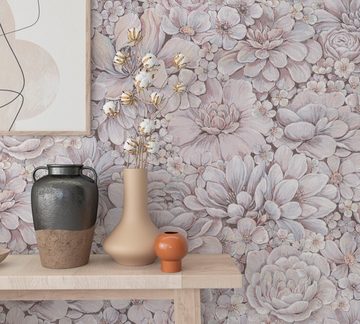 Marburg Vliestapete Flower, geprägt, matt, Blattmotiv moderne Vliestapete für Wohnzimmer Schlafzimmer Küche