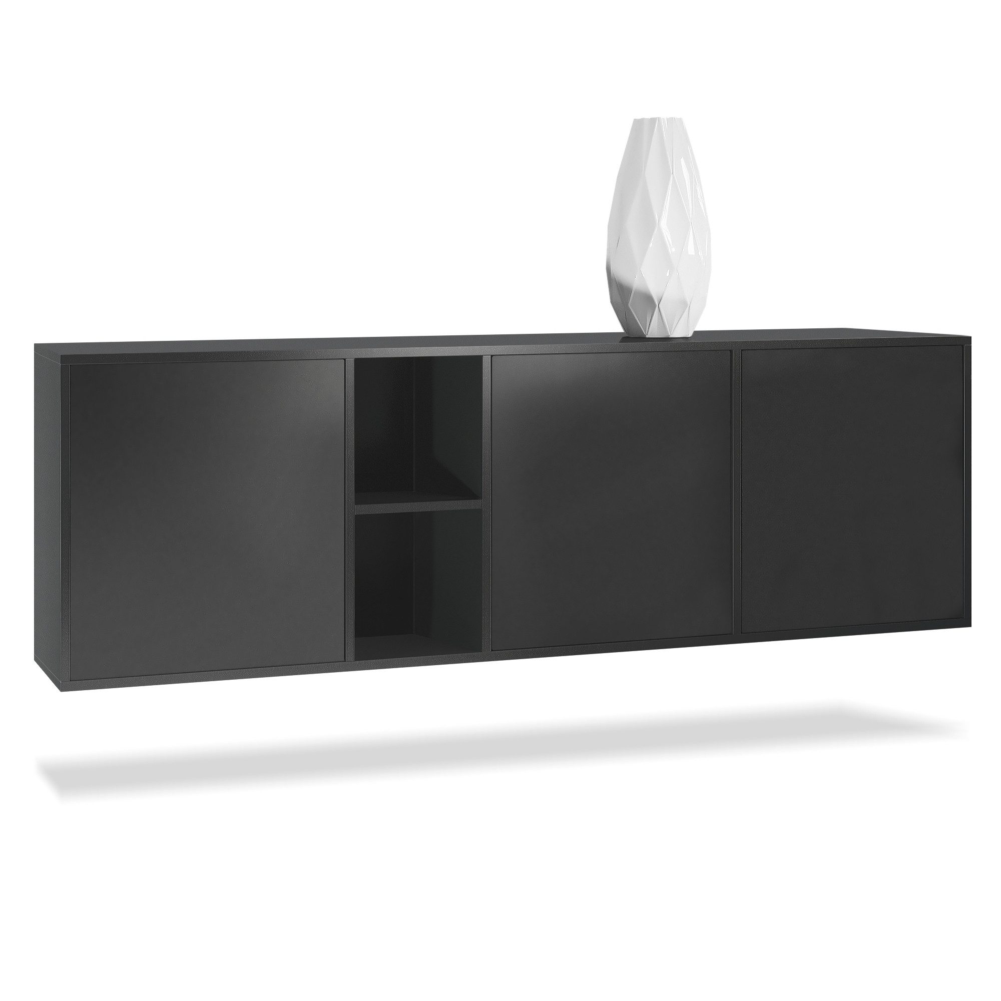 Vladon Sideboard Cuba (Kommode, mit 3 Türen und 2 offene Fächer), Schwarz m günstig online kaufen