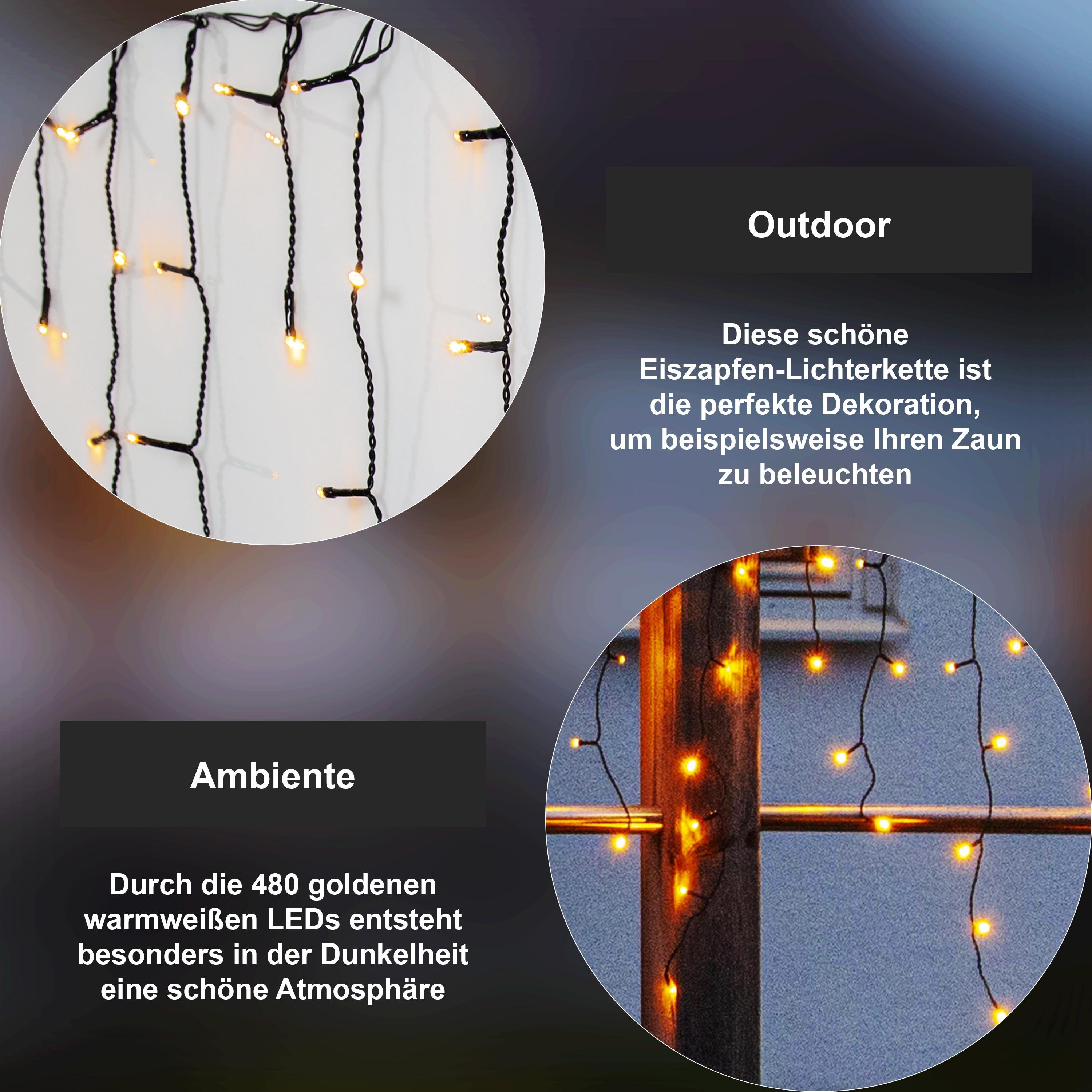 STAR TRADING LED-Lichterkette Golden Warm White, LED Lichtervorhang,Golden Warm White', 480 LEDs, 12m
