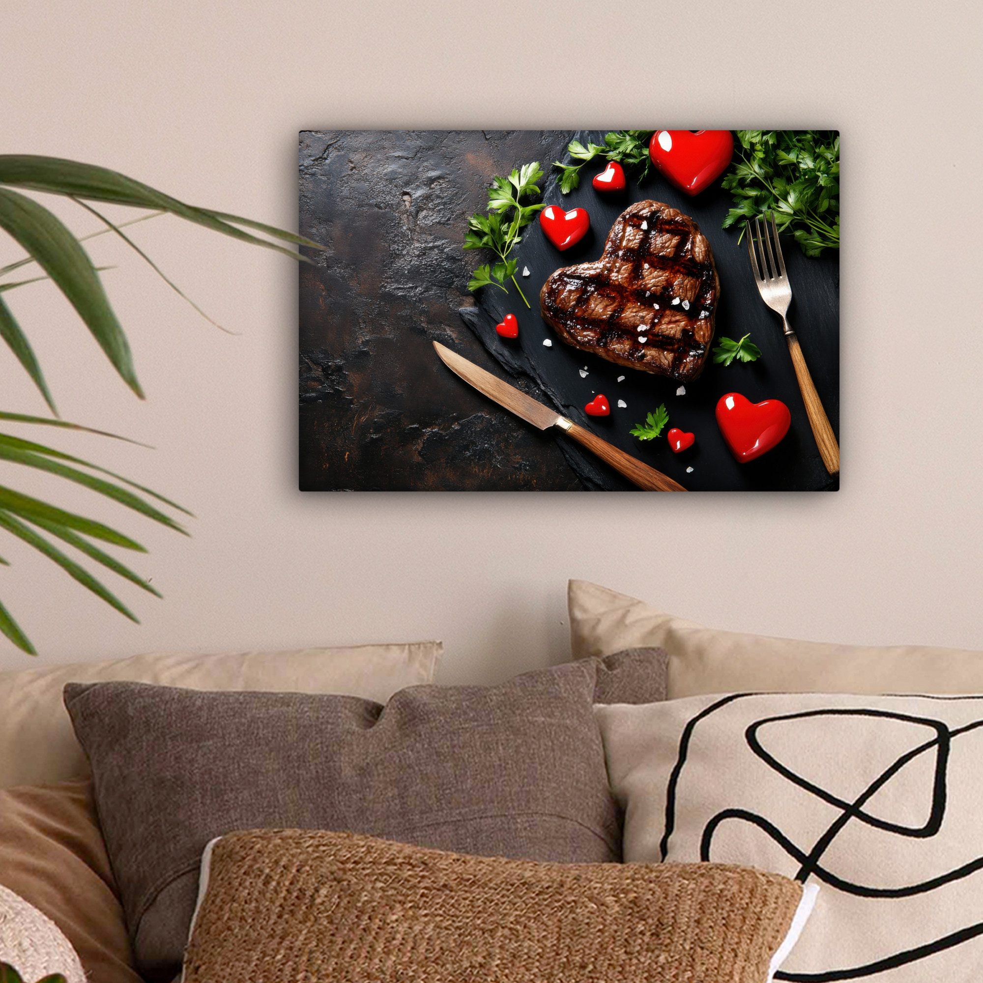 OneMillionCanvasses® Leinwandbild Steak - Herz - günstig online kaufen