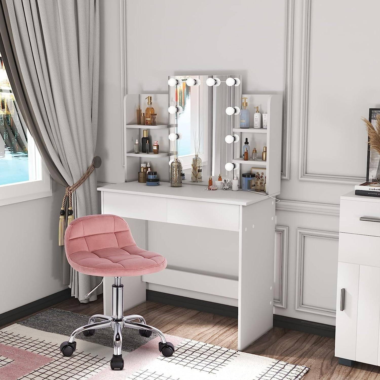 Woltu Arbeitshocker (1 St), Drehhocker Samt, höhenverstellbar, für Schminkt günstig online kaufen