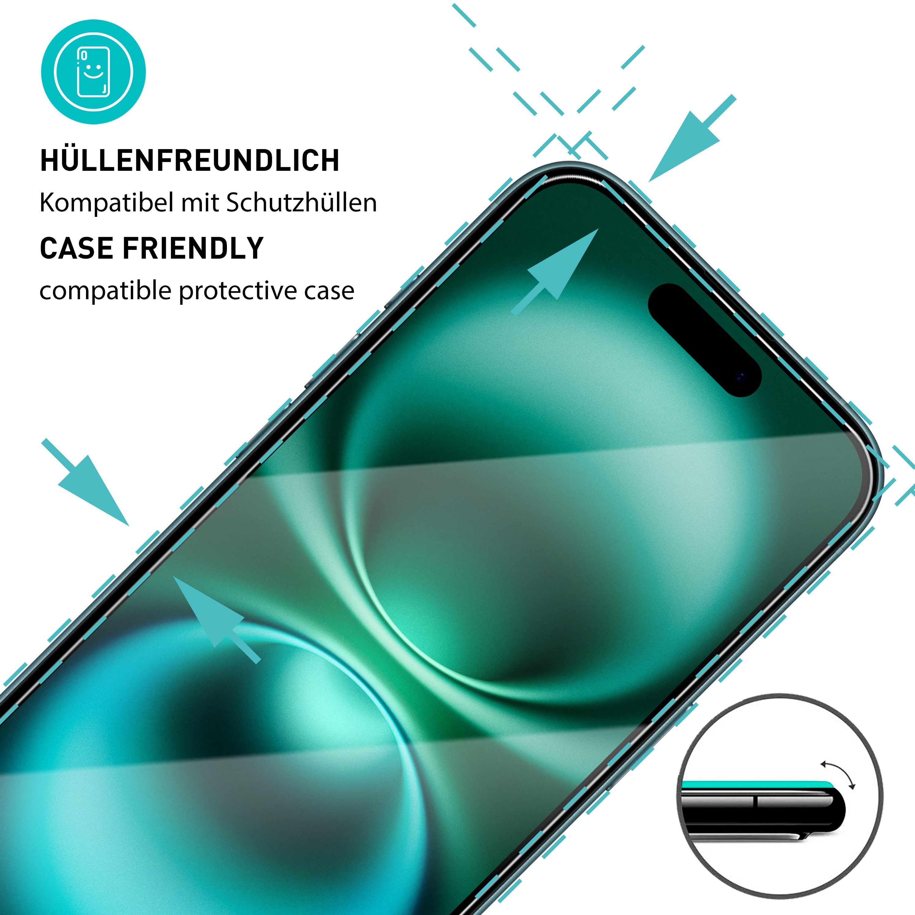 smartect Displayschutzglas Schutzglas Panzerfolie Klar für iPhone 16, Set, 3 Stück, (Display + Kamera) Schutzfolie inkl. Anbringhilfe