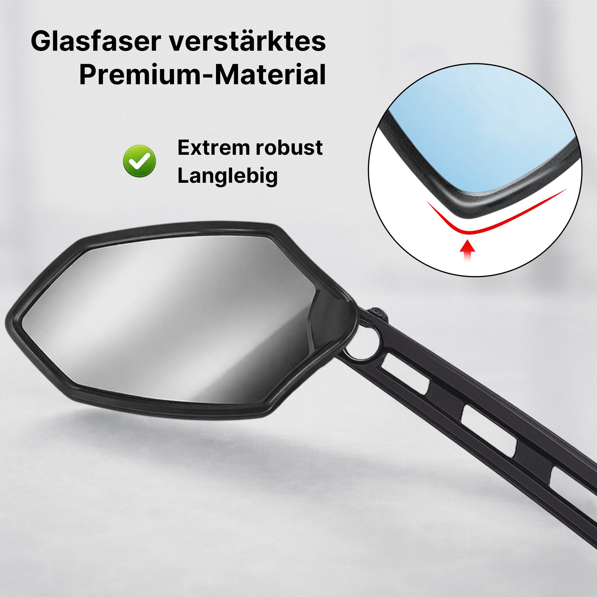 XiRRiX Fahrradspiegel, Fahrrad Spiegel, Rückspiegel für Fahrrad E-Bike, e Bike Zubehör, schlagfestes Glas - für Lenker links