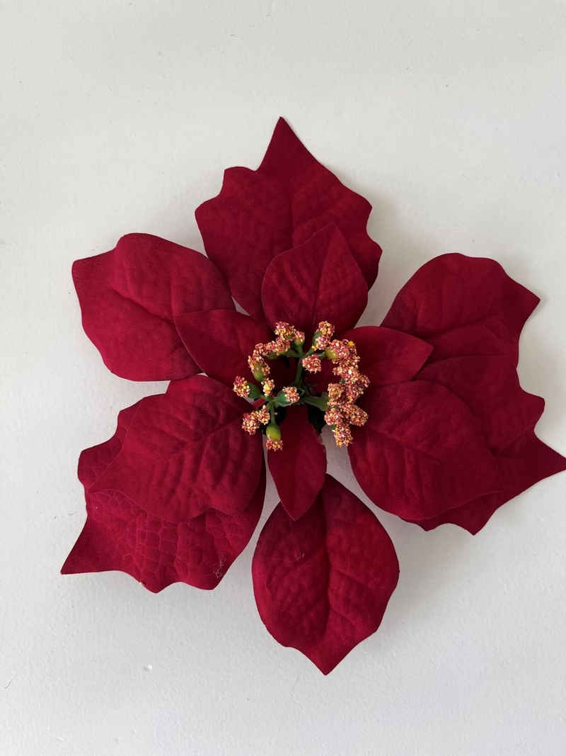 Kunstblume *Seiden-Blüte Weihnachtsstern auf Metall-Clip zurDekoration* Weihnachtsstern (Euphorbia), 2474U, künstlich, naturgetreu, täuschend echt