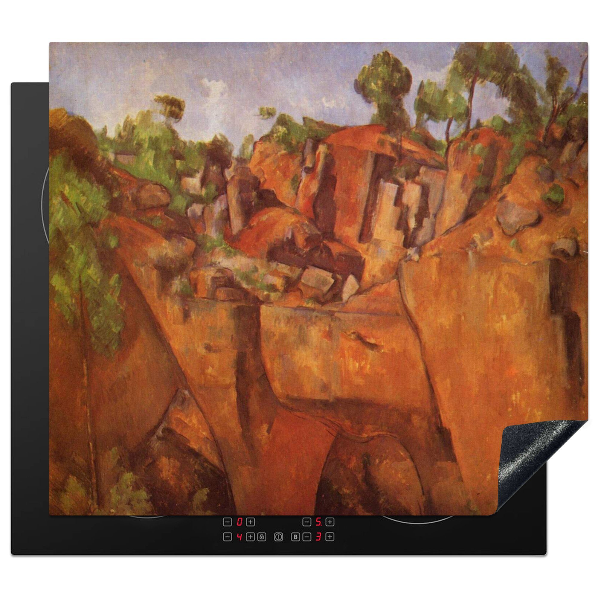 MuchoWow Herdblende-/Abdeckplatte Der Steinbruch von Bibémus - das Gemälde von Paul Cézanne, Vinyl, (1 tlg), 60x52 cm, Mobile Arbeitsfläche nutzbar, Ceranfeldabdeckung