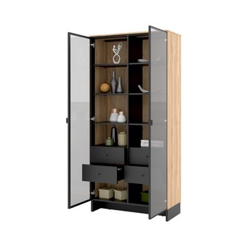 Compleo Vitrine PORTO Gehärtetes Glas (mit 4- Schubladen, 2 Türig) Modern stil Breite: 92 cm