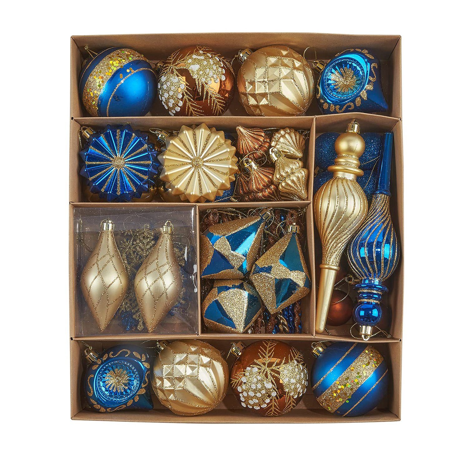 MAGICSHE Weihnachtsbaumkugel Dekoobjekt 70-tlg Kraftpapier Ornamente-Set Blau Gold