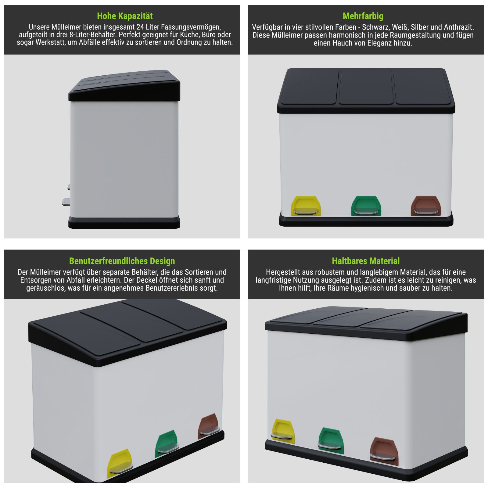 HAGO Mülltrennsystem Premium Mülleimer Abfalleimer Trennsystem Abfallbehälter weiß Mülltrenner
