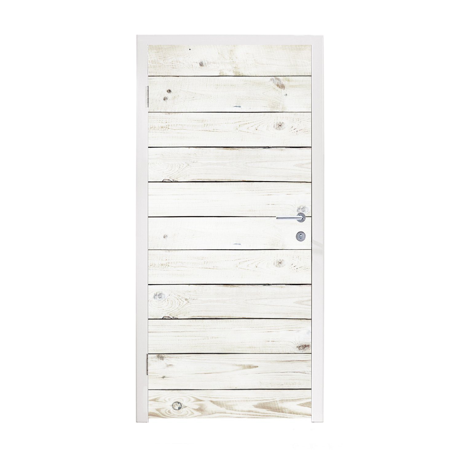 MuchoWow Türtapete Regale - Weiß - Holz - Brocante, Matt, bedruckt, (1 St), Fototapete für Tür, Türaufkleber, 75x205 cm