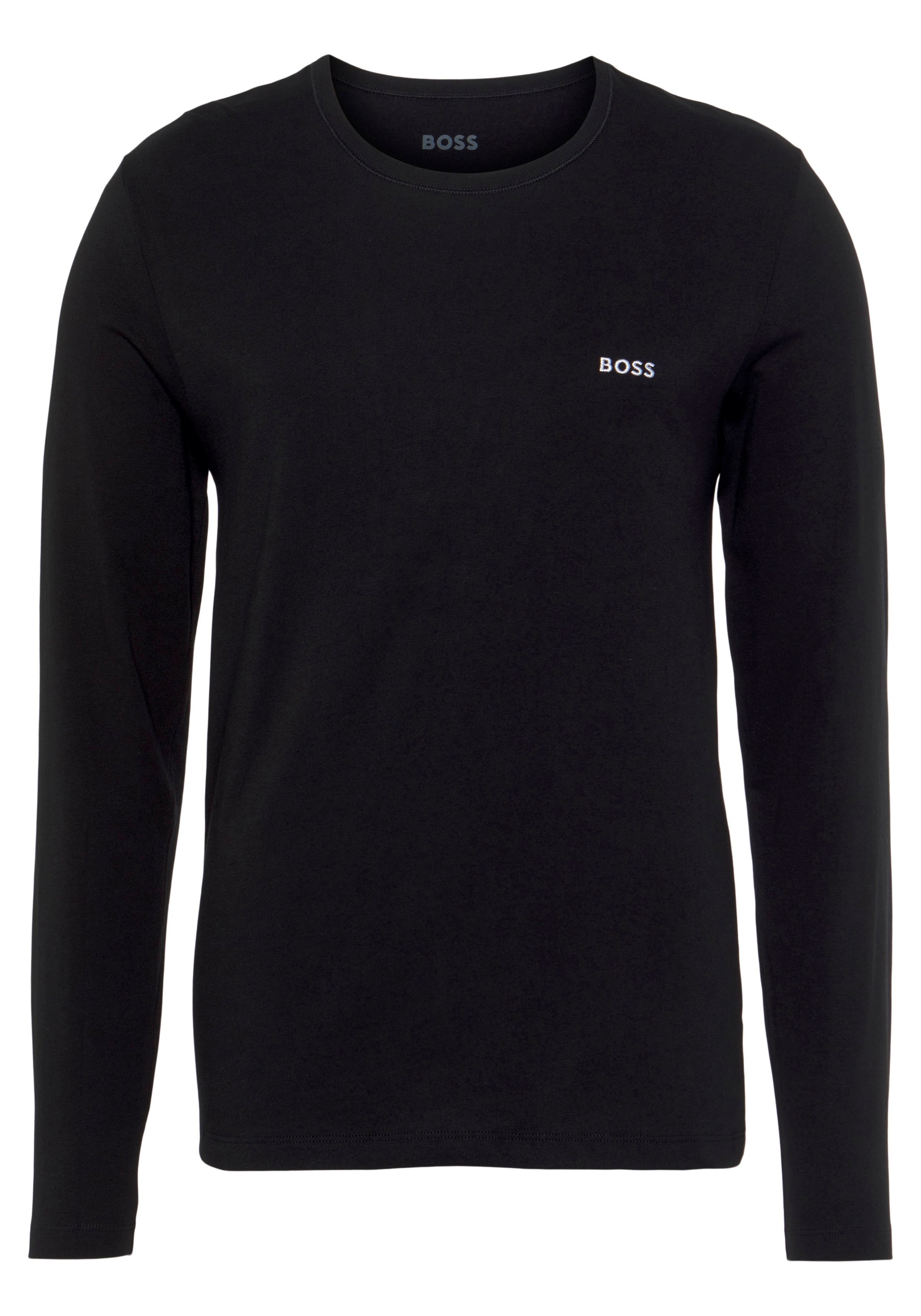 R-Neck longsleeve-Shirt BOSS 3pcs/pack BOSS COTTON weiß schwarz, Logo-Schriftzug Classic mit (3-tlg) Langarmshirt