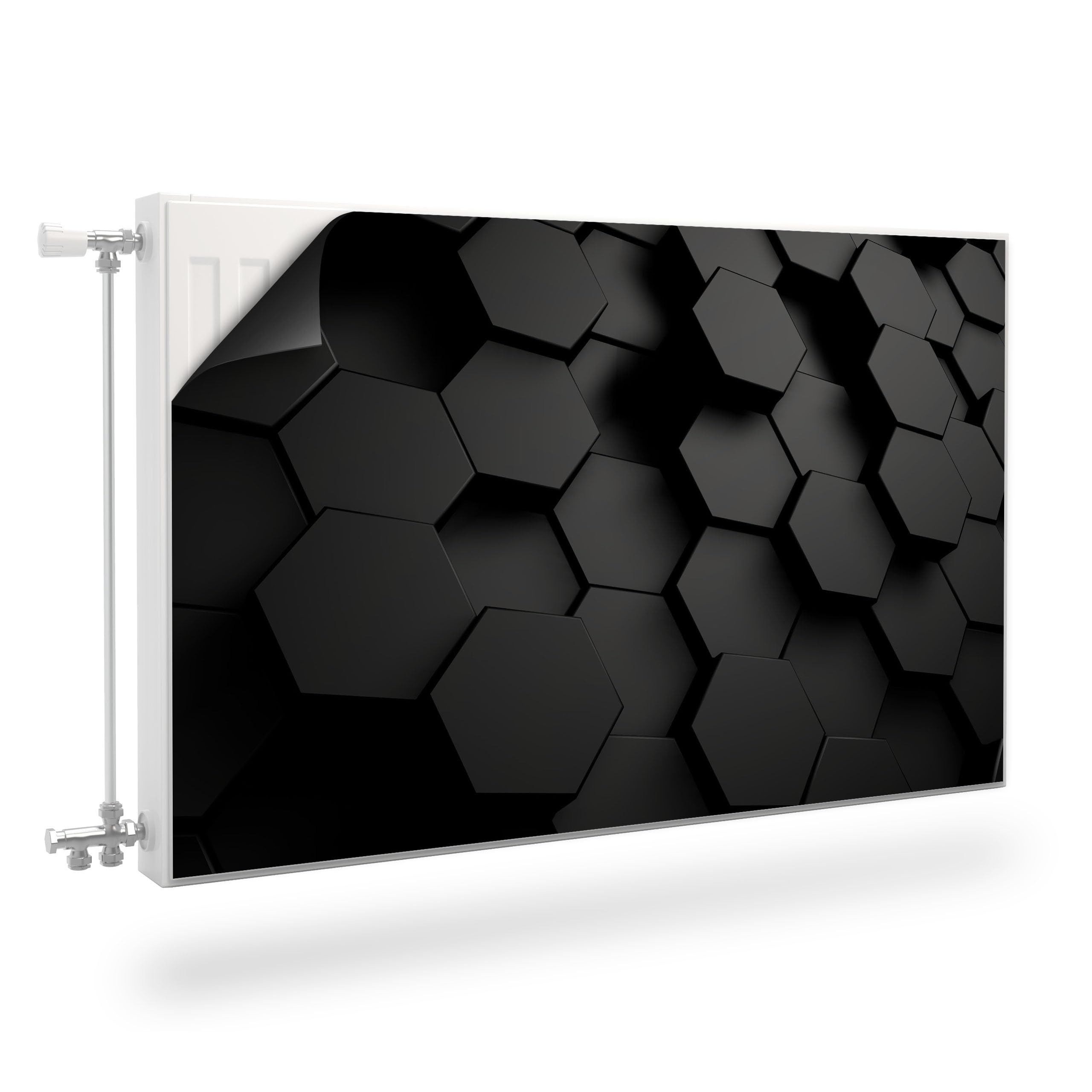 Muralo Magnetfolie Heizkörperverkleidung Schwarze Sechsecke 3D-Effekt, 80x60 cm, abriebfest, abwischbar