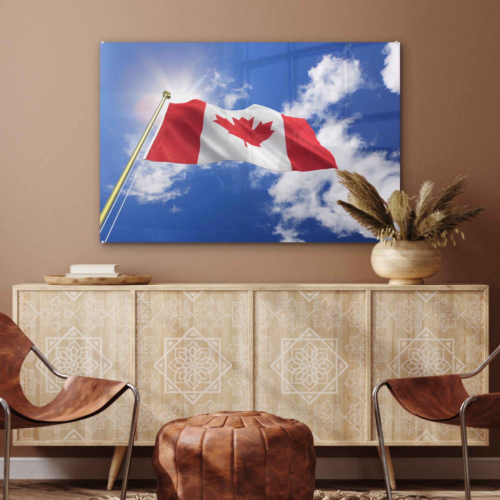 Flagge Acrylglasbild Wohnzimmer Kanada & Schlafzimmer Nachmittag, (1 St), Acrylglasbilder MuchoWow sonnigen an einem von