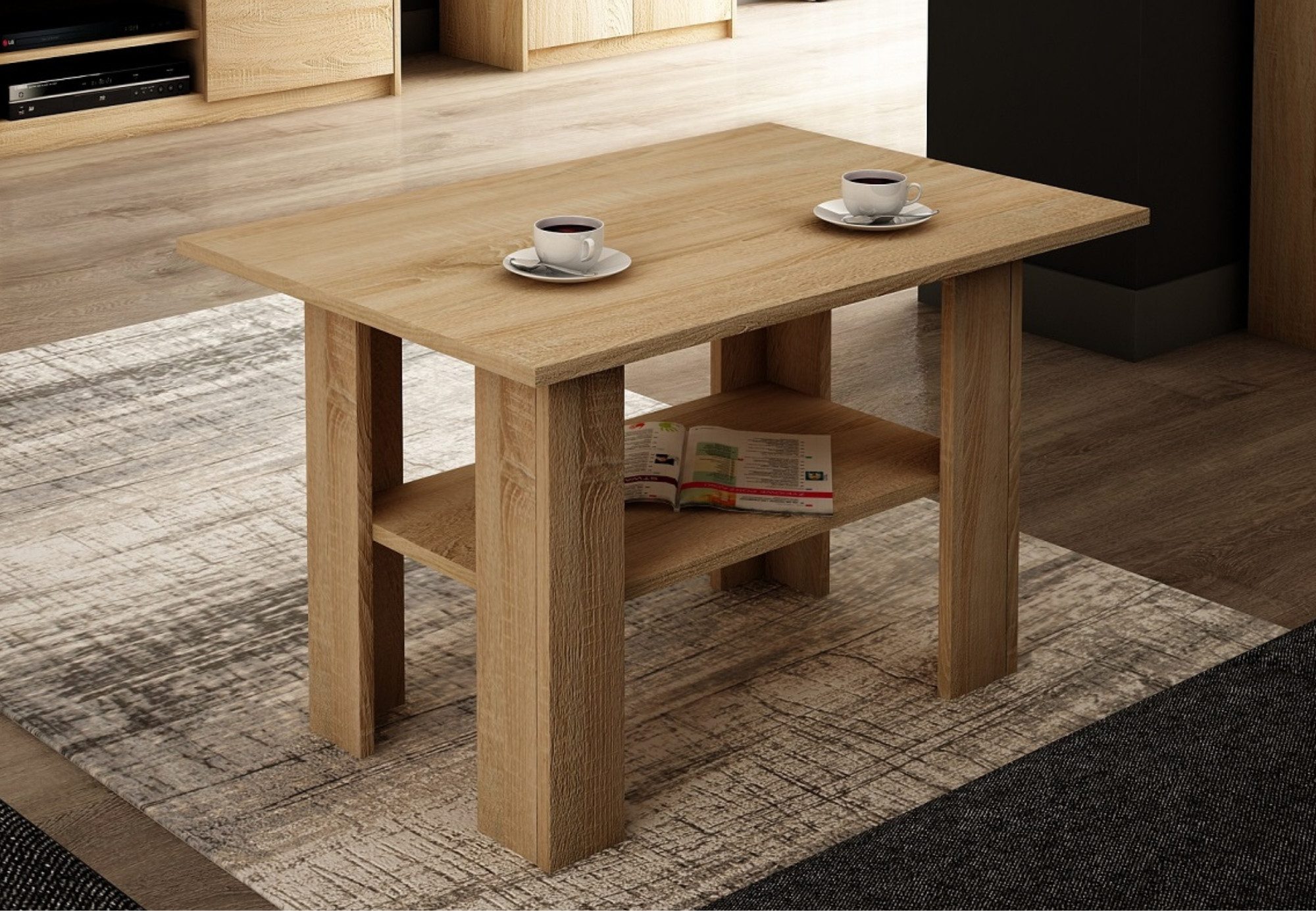 Home Collective Couchtisch mit Ablage Tisch mit matter Oberfläche, Beistelltisch 87 cm breit (Ideal für Schlafzimmer, Wohnzimmer aus laminiertem Holz), Loft Design 1 Ablage für zusätzlichen Stauraum sonoma