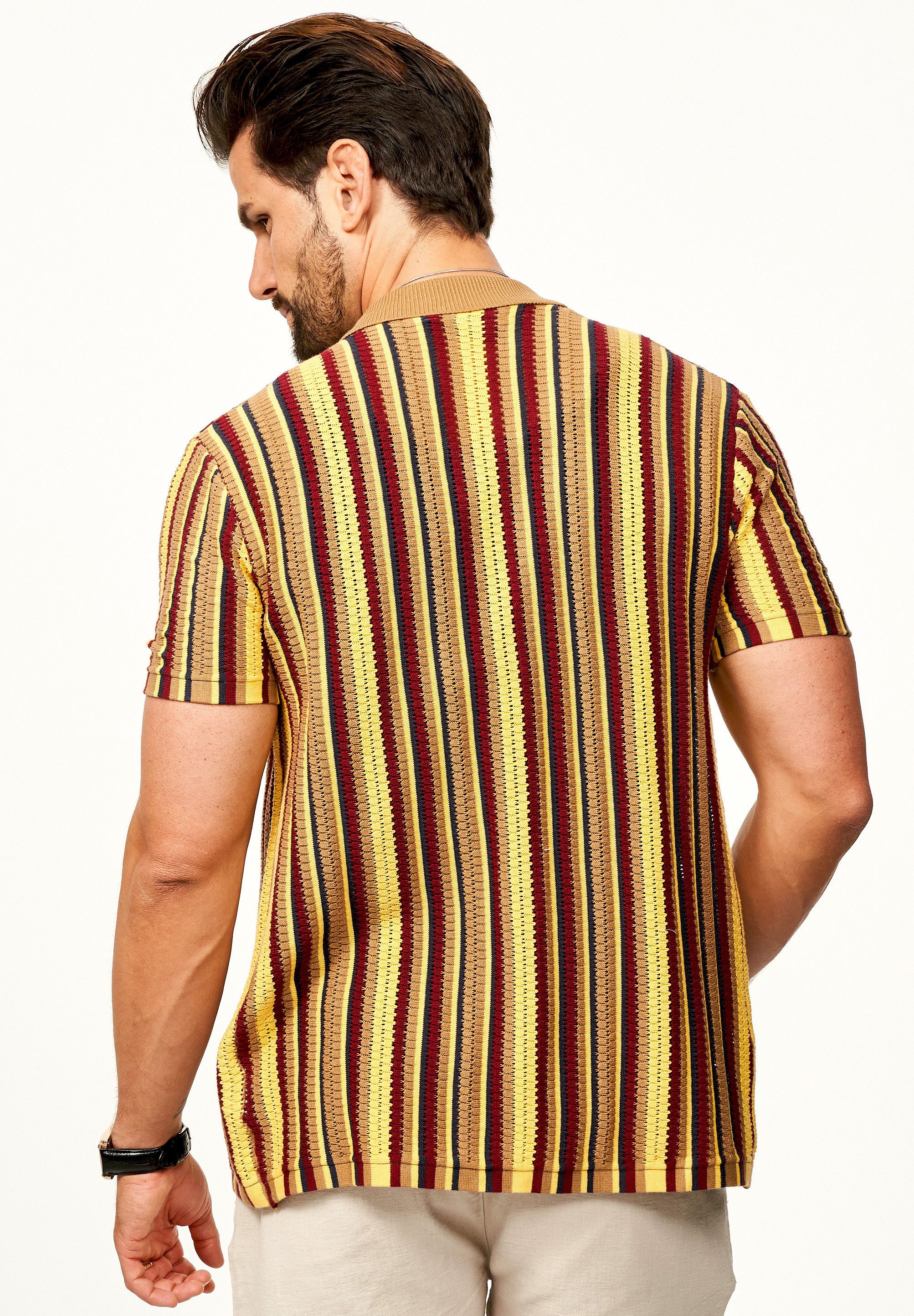 SOULSTAR Poloshirt im Cardigan Vintage Summer-Look für Herren Kurzarm Strick Polo-Hemd Cardigan T-Shirt