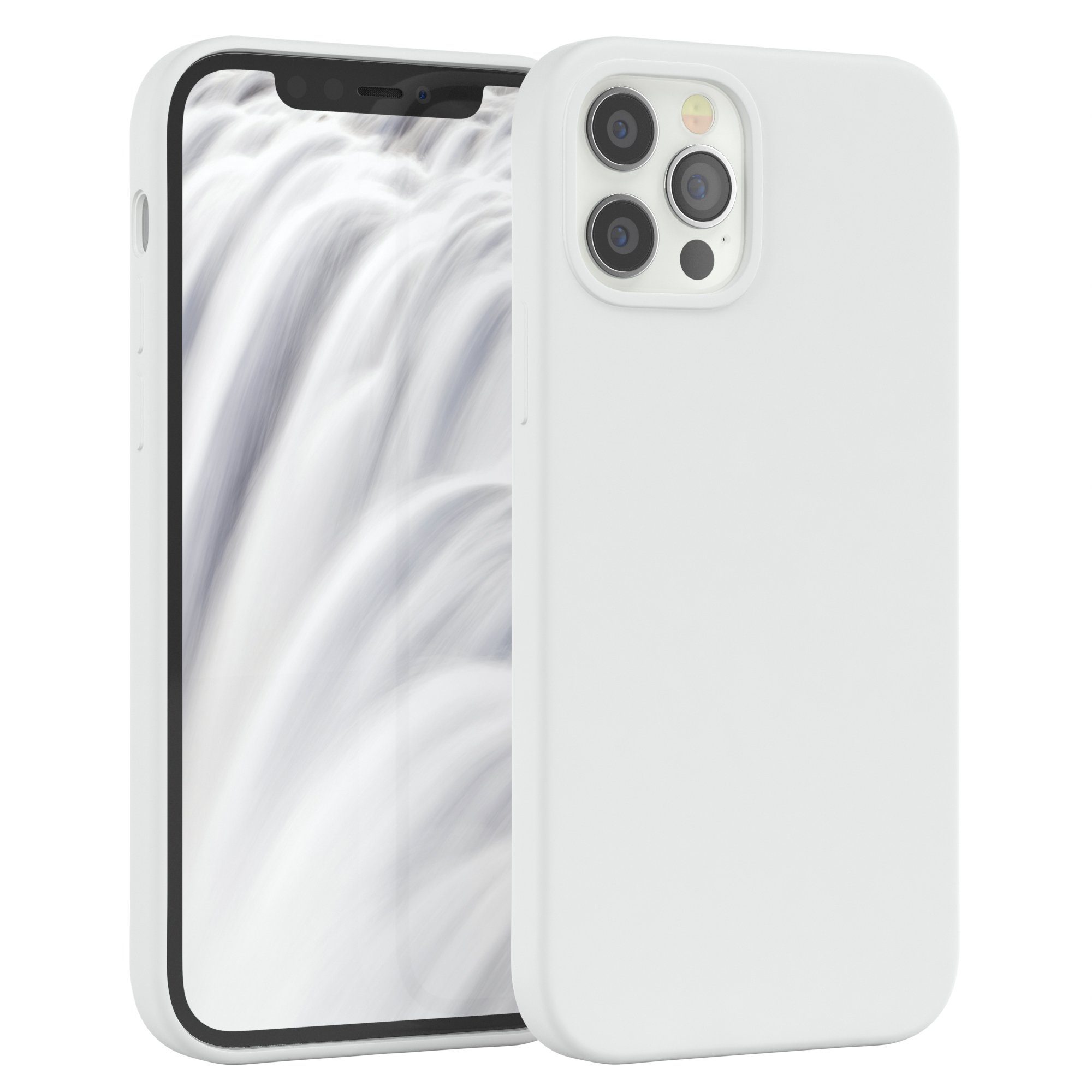 EAZY CASE Handyhülle Premium Silikon Case für iPhone 12 / iPhone 12 Pro 6,1 Zoll, Silikon Schutzhülle mit Kameraschutz kratzfest Handy Softcase Weiß