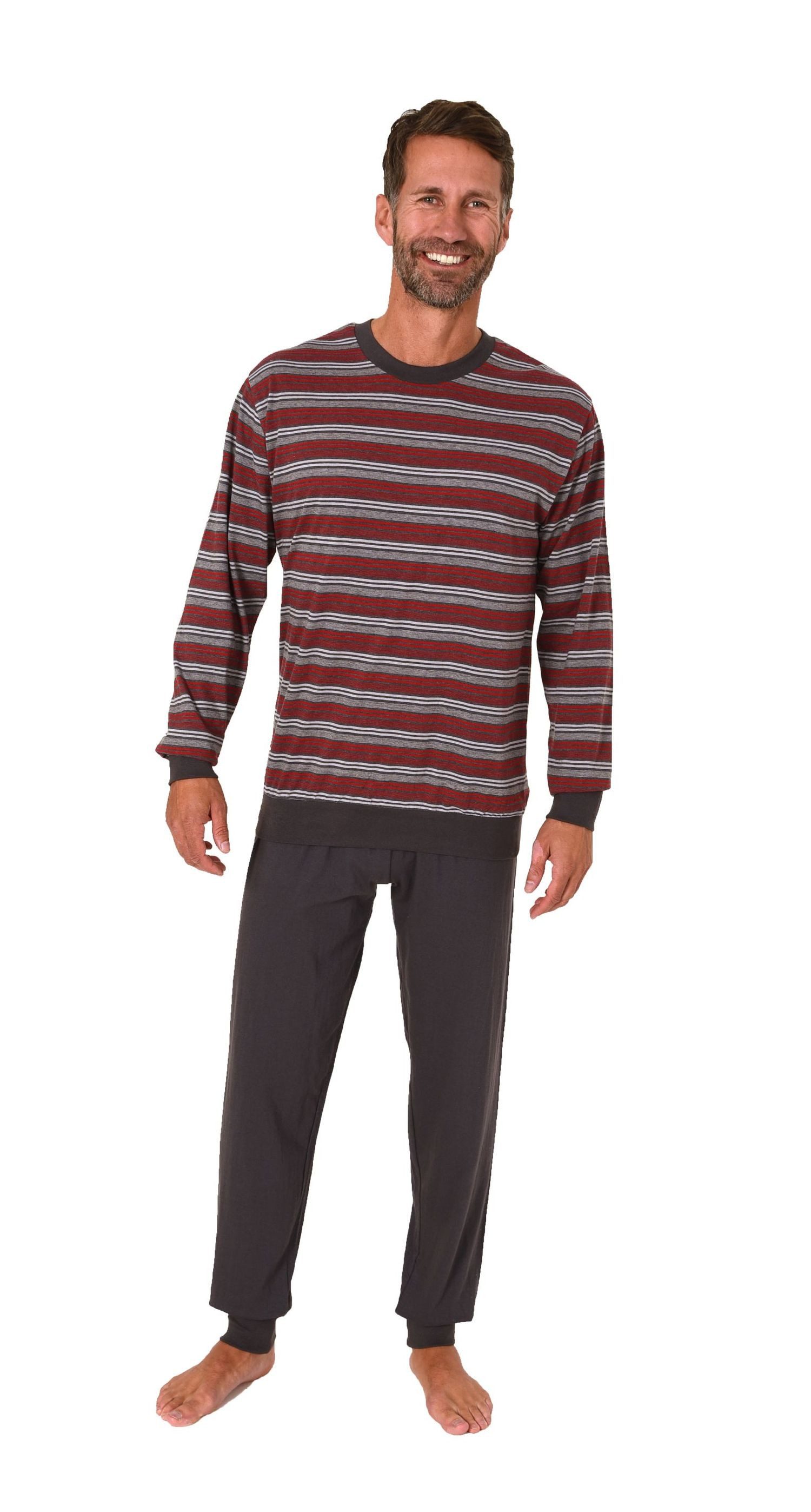 Normann Pyjama Normann Herren langarm Schlafanzug mit Bündchen in Streifeno günstig online kaufen