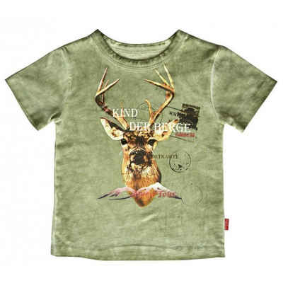 Mogo Trachtenshirt »Baby T-Shirt Kind der Berge kurzarm, Trachtenshirt für Kinder, olivgrün, Baumwolle«