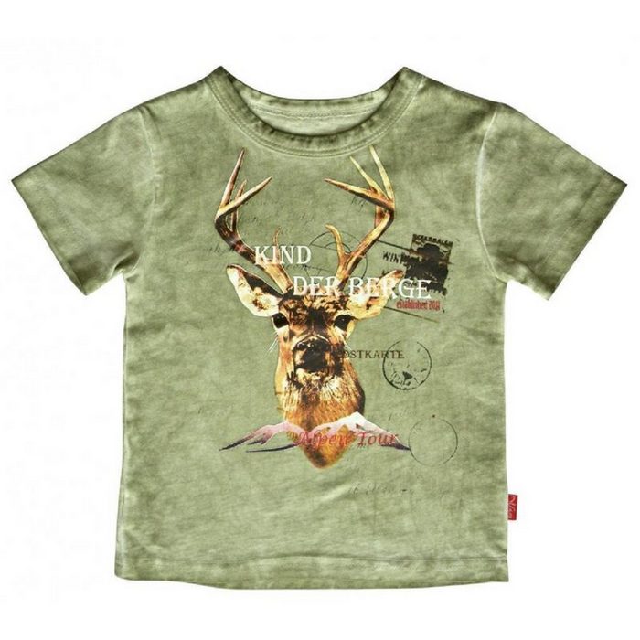 Mogo Trachtenshirt Baby T-Shirt Kind der Berge kurzarm Trachtenshirt für Kinder olivgrün Baumwolle