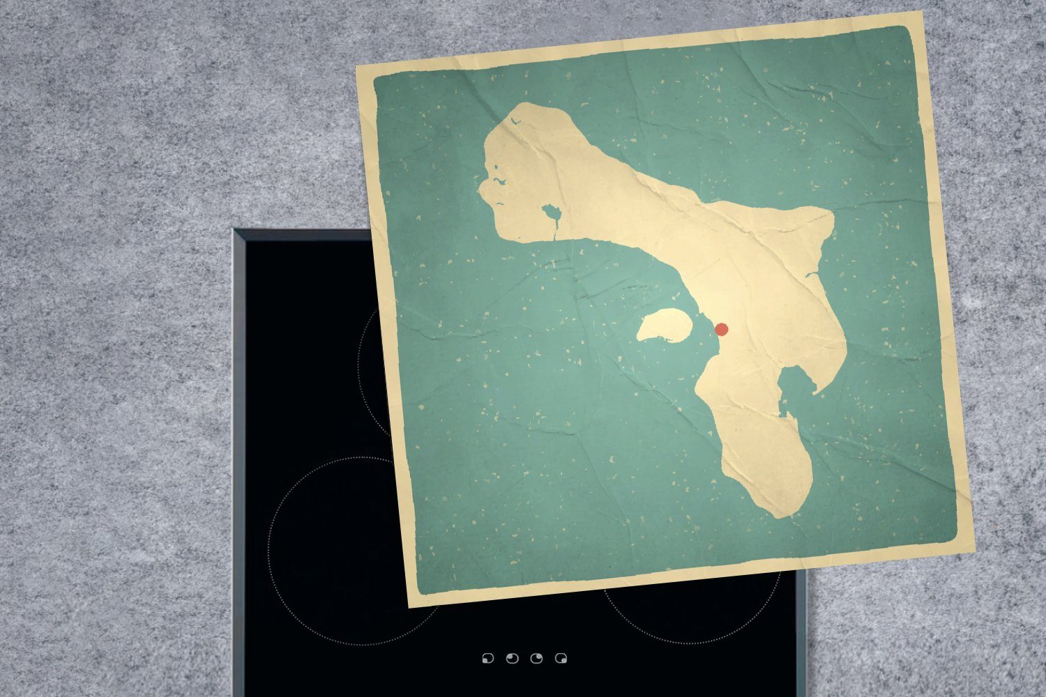 MuchoWow Herdblende-/Abdeckplatte (1 Vinyl, Insel Papier, tlg), Ceranfeldabdeckung, für der Eine Bonaire auf 78x78 alten cm, Illustration küche einem Arbeitsplatte