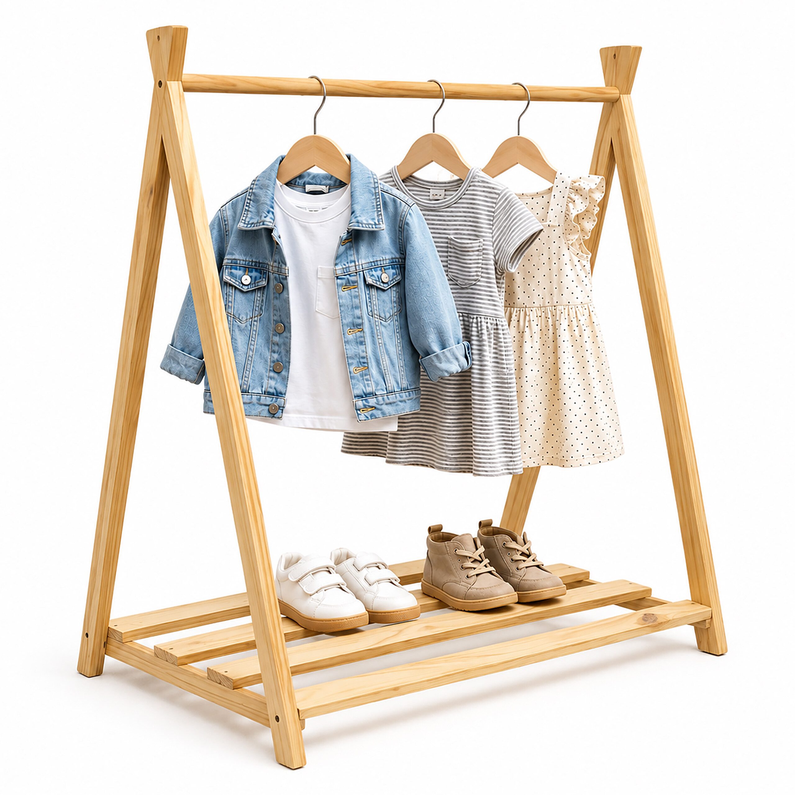 relaxdays Kleiderständer Kinder-Kleiderständer aus Kiefernholz, (1 St), natur, ohne Regal