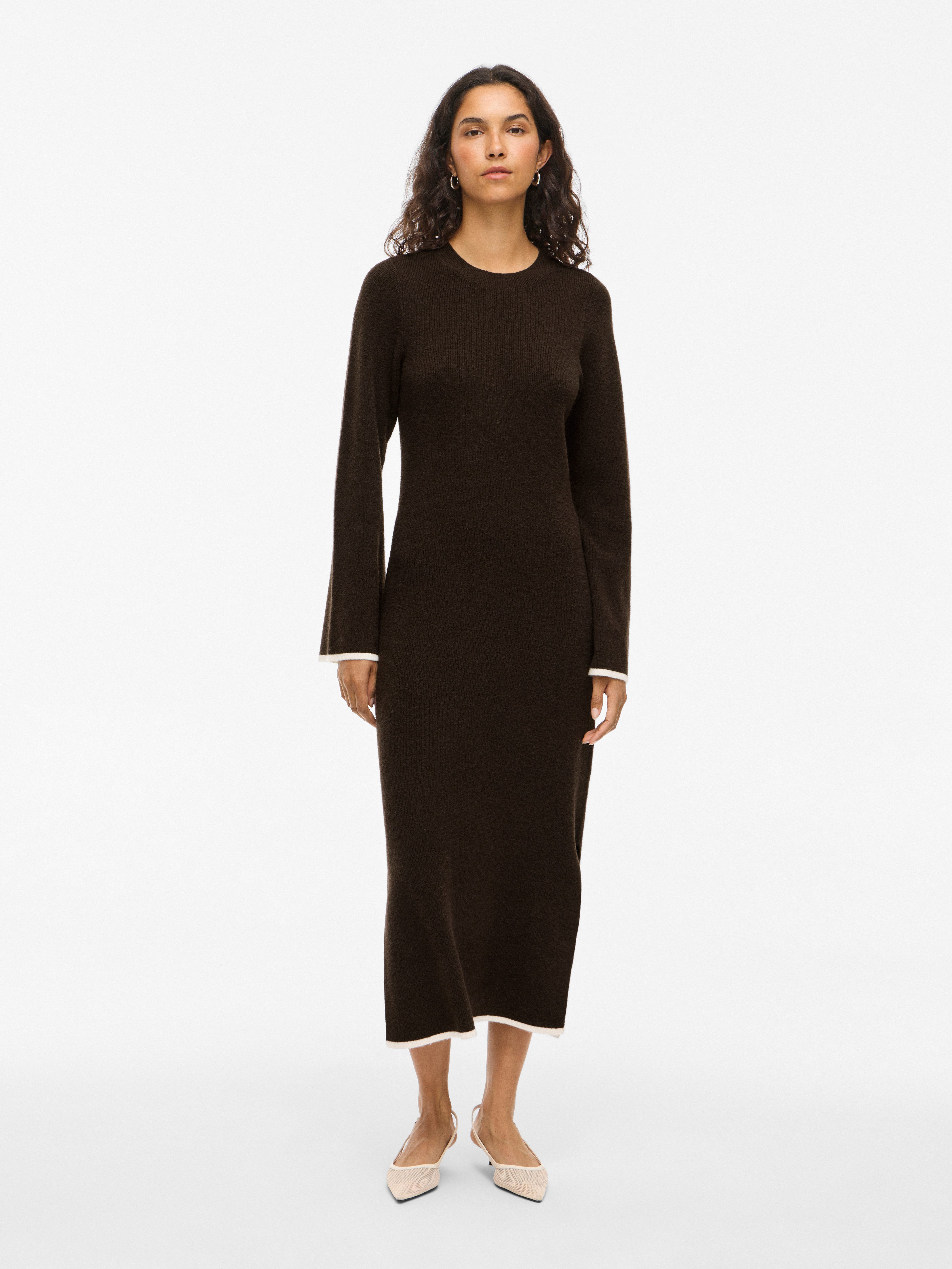 Vila Strickkleid VIKERRY O-NECK L/S KNIT MAXI DRESS-NOOS Materialmix, regular fit