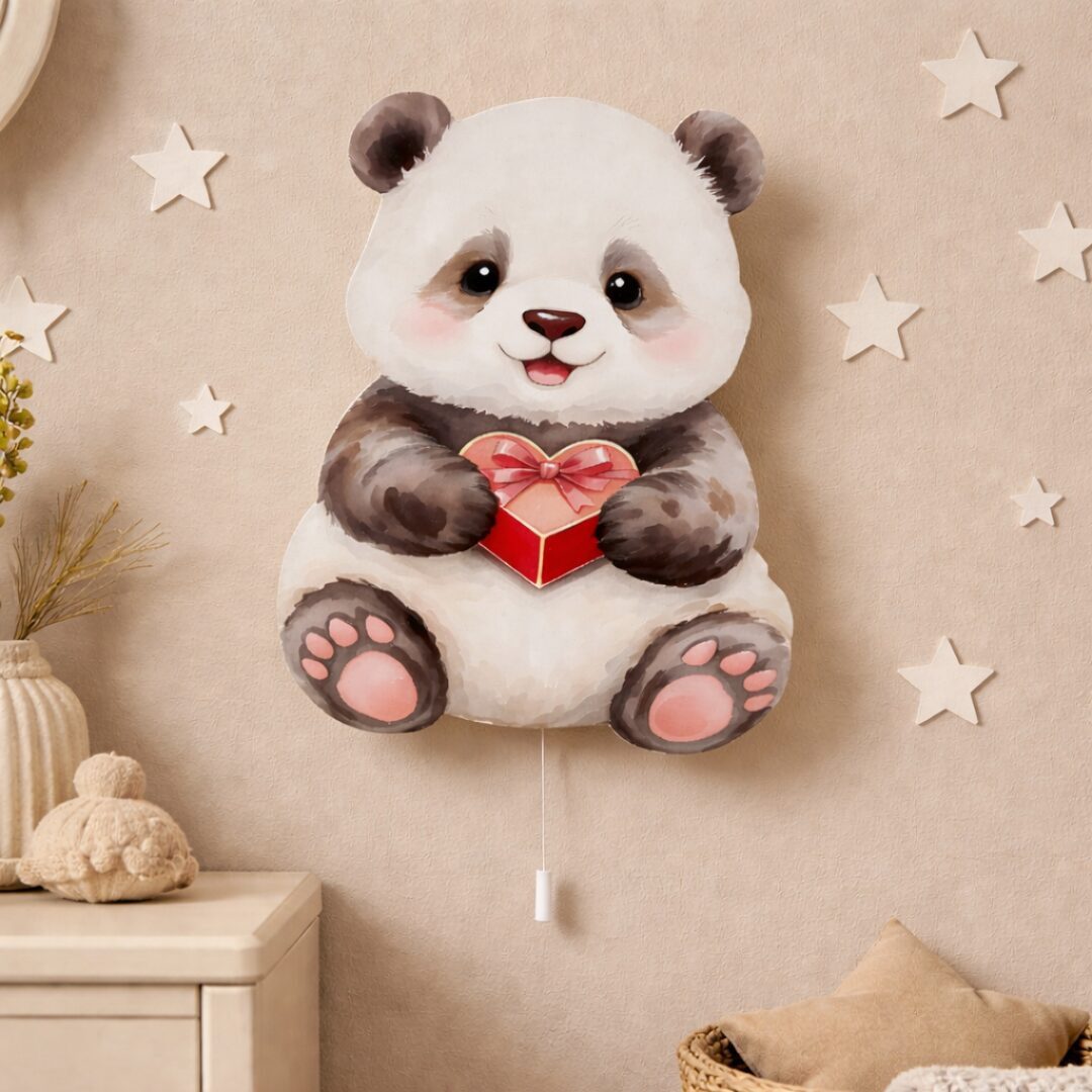 COZYCOLLECTIONS LED Wandleuchte Panda mit Herz LED-Wandnachtlicht, LED, Warmweiß, Montessori-inspiriertes Panda-Nachtlicht mit Herz