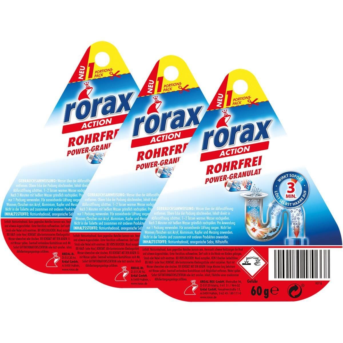 Portionspack 60g & Wirkt Rohrreiniger lös - Rohrfrei rorax sofort rorax 3x Power-Granulat
