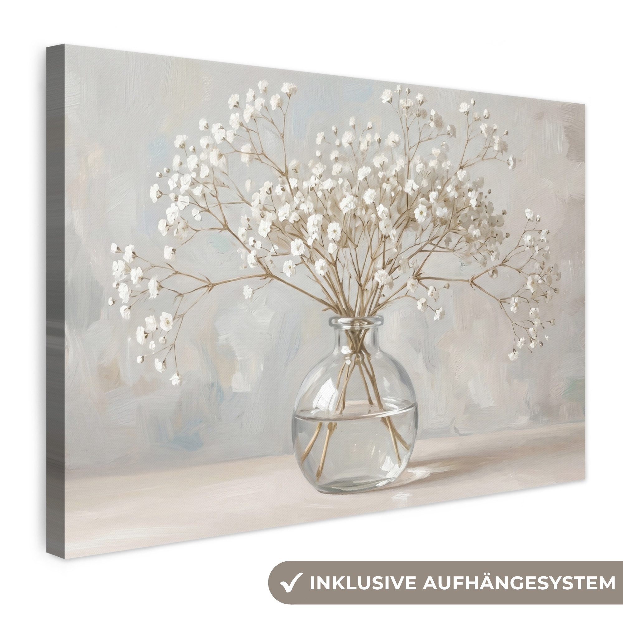 OneMillionCanvasses® Leinwandbild Vase - Gipskraut - Weiß, Fotodruck (1 St), Leinwand Bilder Klein, Wand Dekoration Aesthetic 30x20 cm