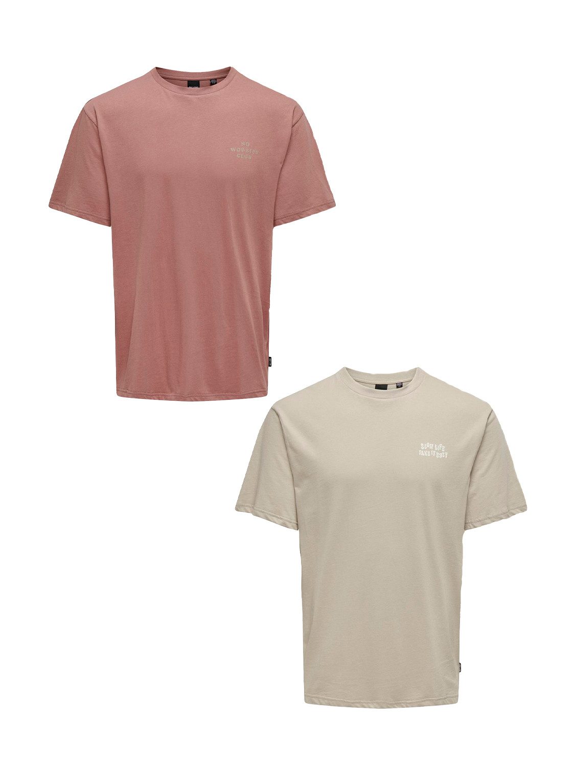 ONLY & SONS T-Shirt 2er-Set locker geschnitten Rundhals (2-tlg) ONSMACE LIFE RLX FUNNY SS TEE