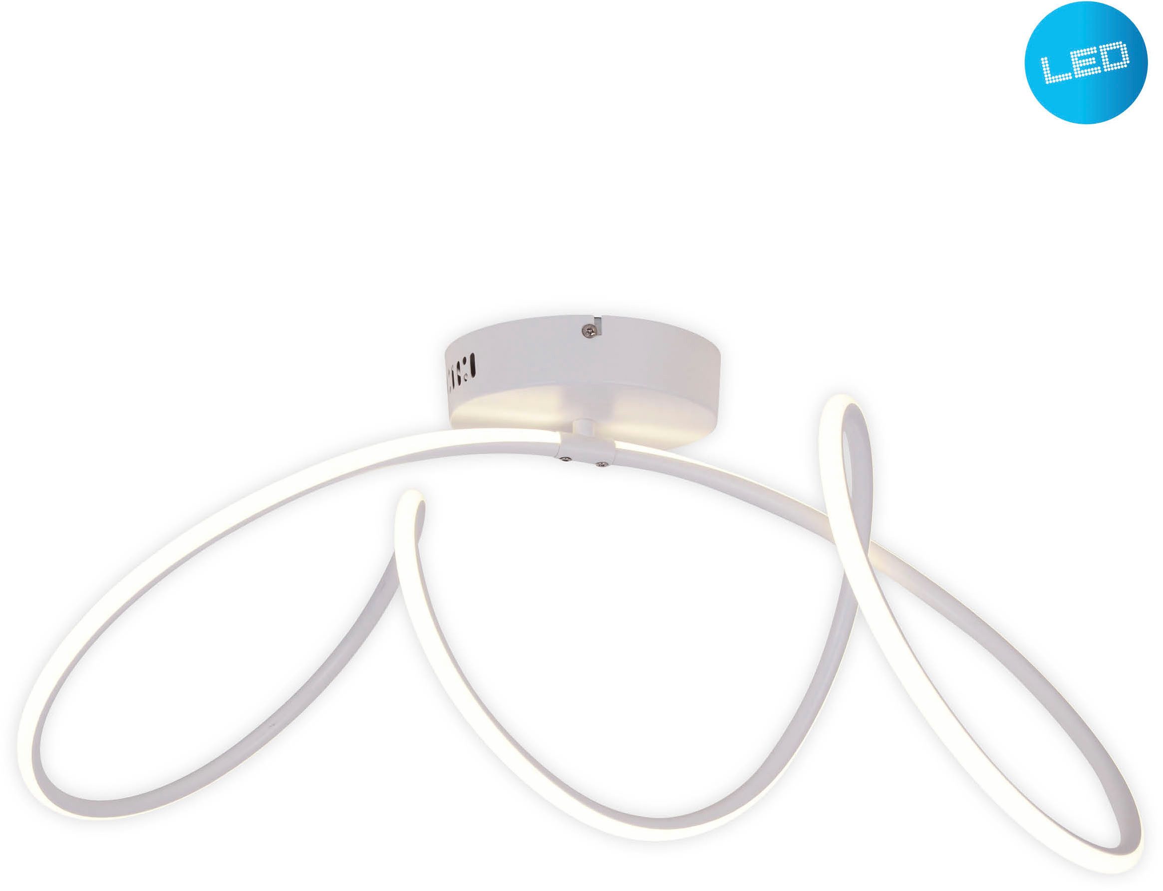 näve LED Deckenleuchte Odrive, LED fest integriert, Warmweiß, schleifenähnlich geschwungene Leuchtstreifen, weiß, L: 67cm, H: 30cm