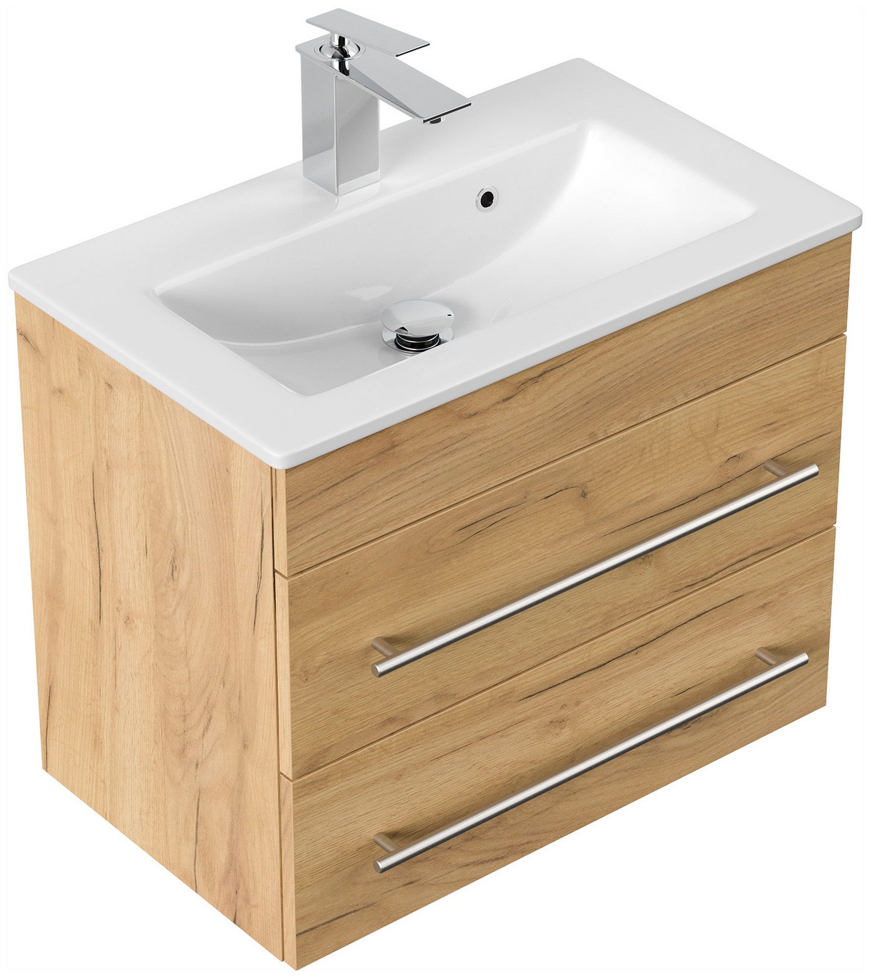 Posseik Badmöbel-Set Badmöbel Waschplatz "Portus 600 SlimLine" 60 cm Eiche Gold